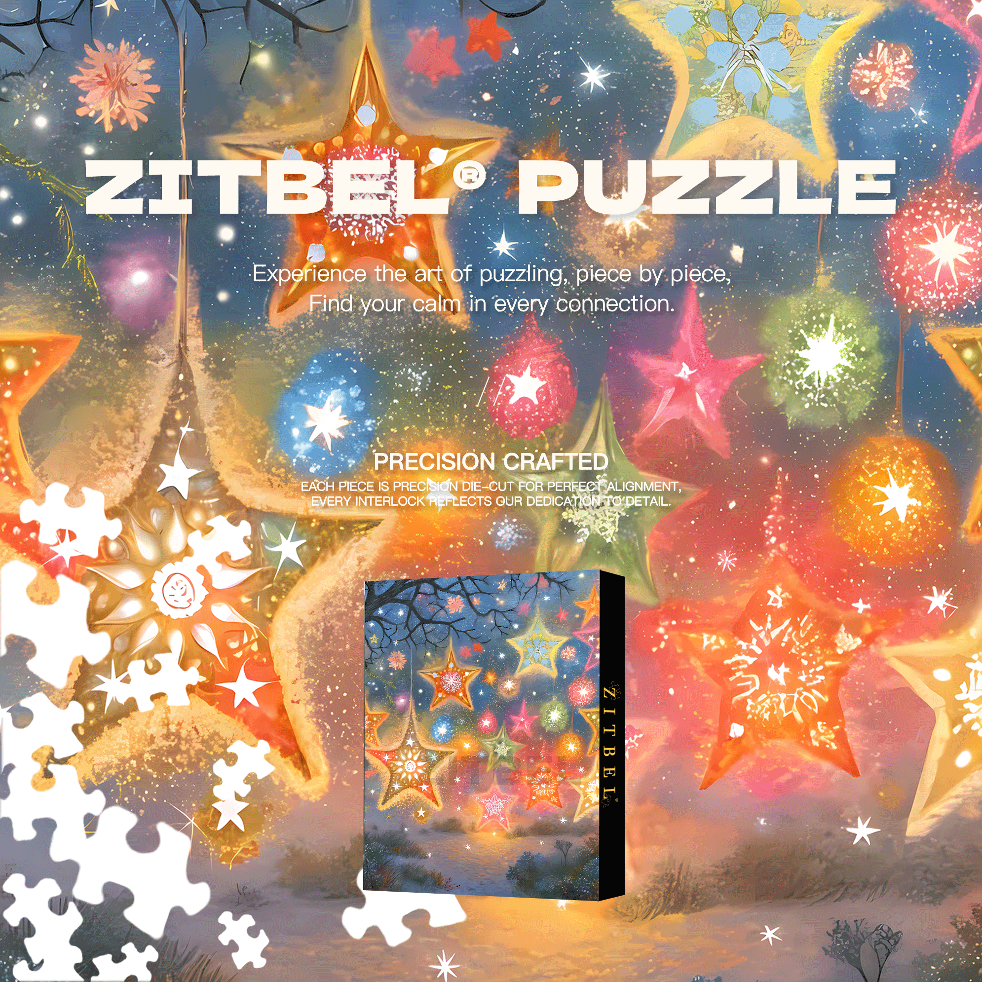 Colorful Star Lights 500pcs/1000pcs Jigsaw Puzzle, Scratch-Resistant, Interactive Family Game & Brain-Boosting DIY Decor, Perfect for Halloween, Christmas & New Year Gifts, Family Puzzle Game