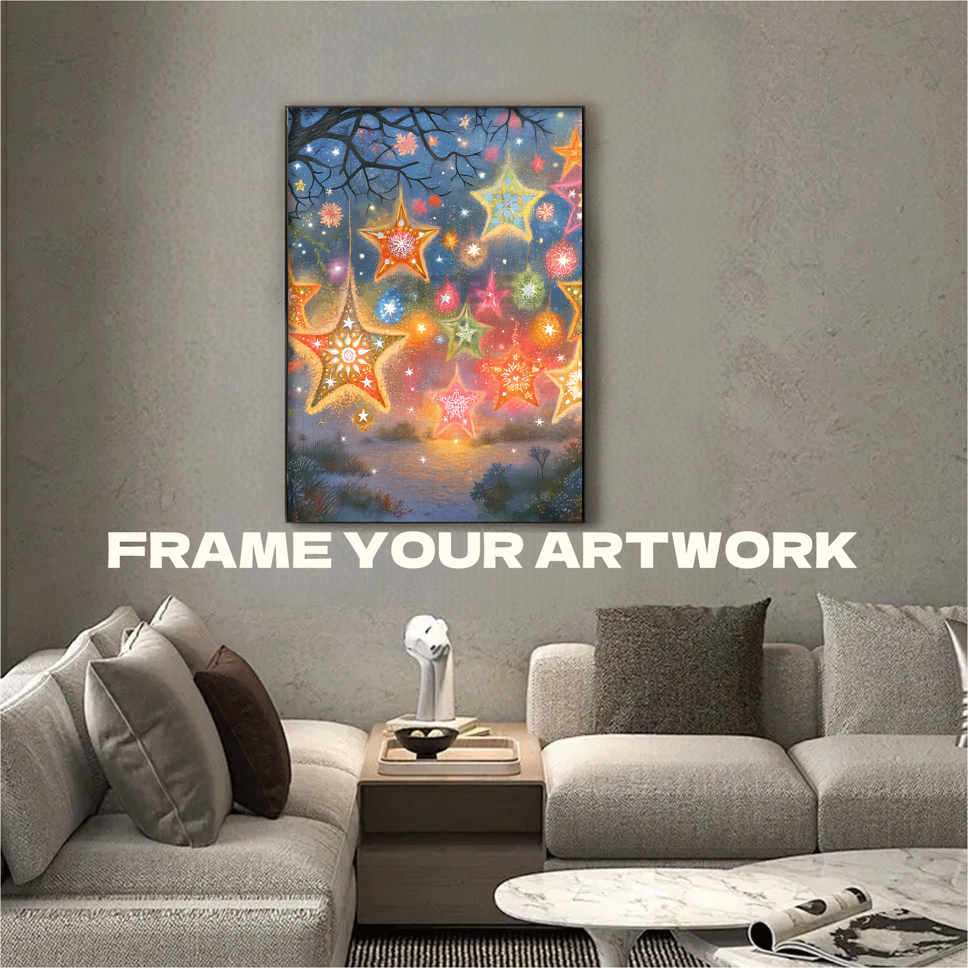 Colorful Star Lights 500pcs/1000pcs Jigsaw Puzzle, Scratch-Resistant, Interactive Family Game & Brain-Boosting DIY Decor, Perfect for Halloween, Christmas & New Year Gifts, Family Puzzle Game