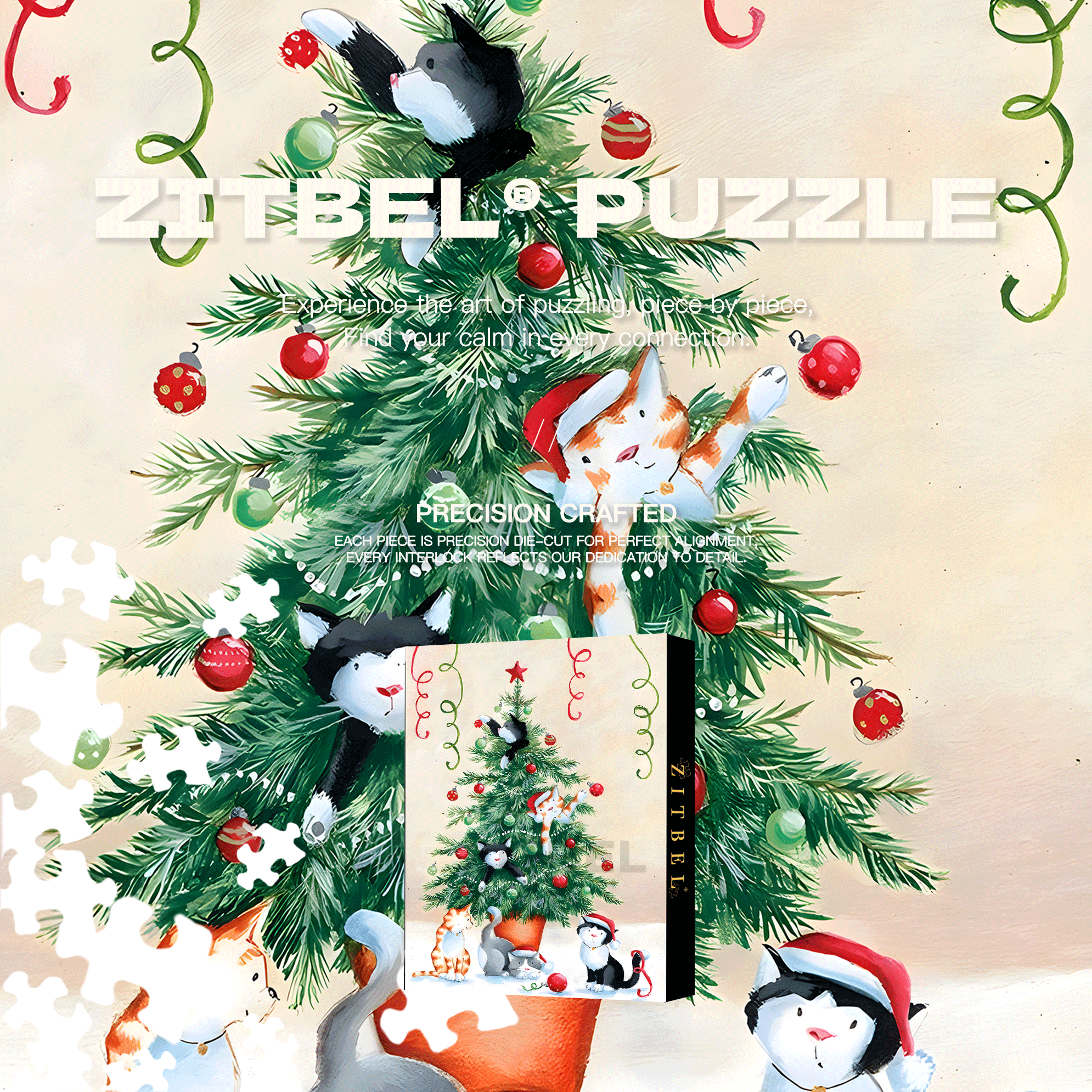Cat Christmas Tree 500pcs/1000pcs Jigsaw Puzzle, Scratch-Resistant, Interactive Family Game & Brain-Boosting DIY Decor, Perfect for Halloween, Christmas & New Year Gifts, Family Puzzle Game