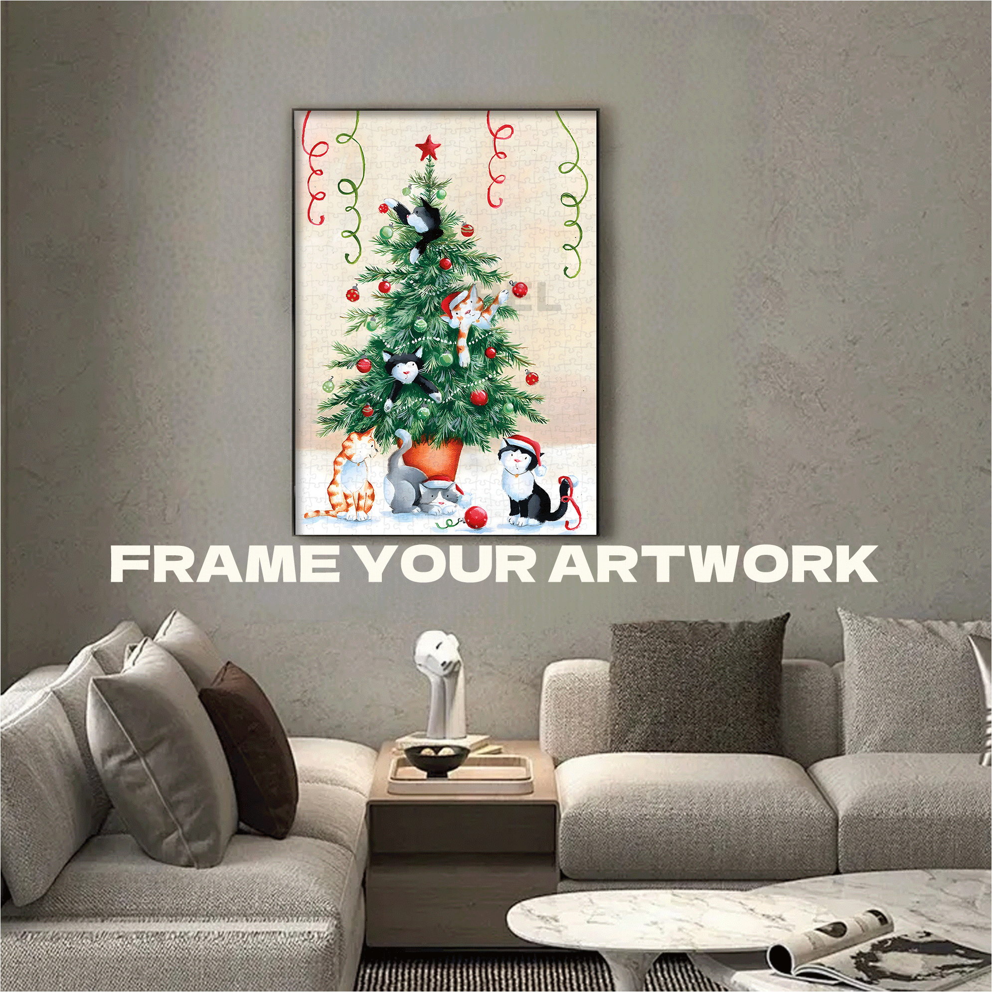 Cat Christmas Tree 500pcs/1000pcs Jigsaw Puzzle, Scratch-Resistant, Interactive Family Game & Brain-Boosting DIY Decor, Perfect for Halloween, Christmas & New Year Gifts, Family Puzzle Game