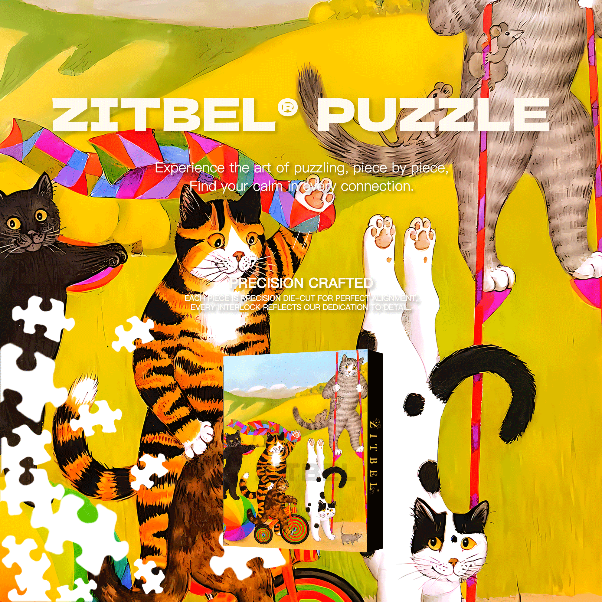 Cat Circus 11 500pcs/1000pcs Jigsaw Puzzle, Scratch-Resistant, Interactive Family Game & Brain-Boosting DIY Decor, Perfect for Halloween, Christmas & New Year Gifts, Family Puzzle Game