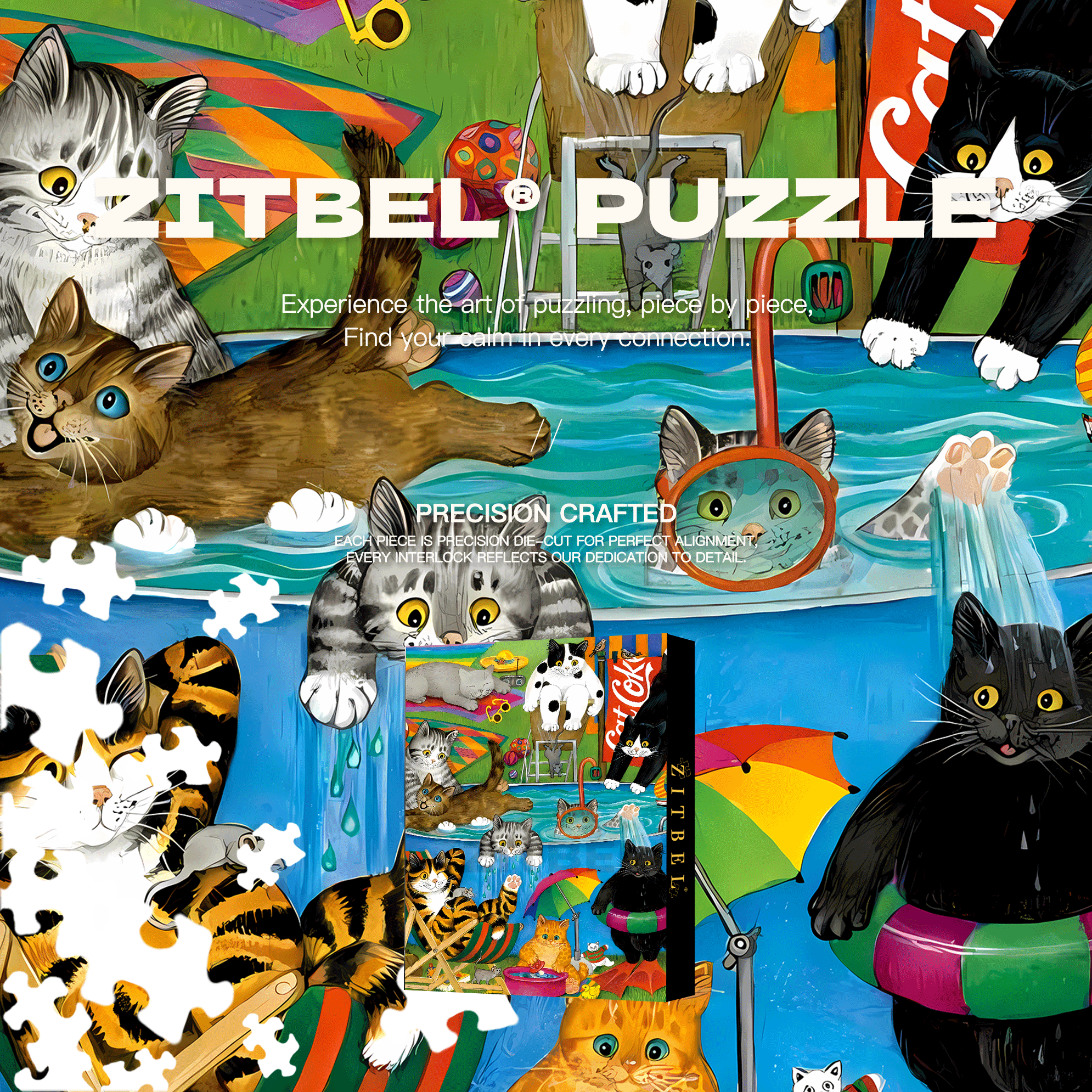 Cat Circus 14 500pcs/1000pcs Jigsaw Puzzle, Scratch-Resistant, Interactive Family Game & Brain-Boosting DIY Decor, Perfect for Halloween, Christmas & New Year Gifts, Family Puzzle Game