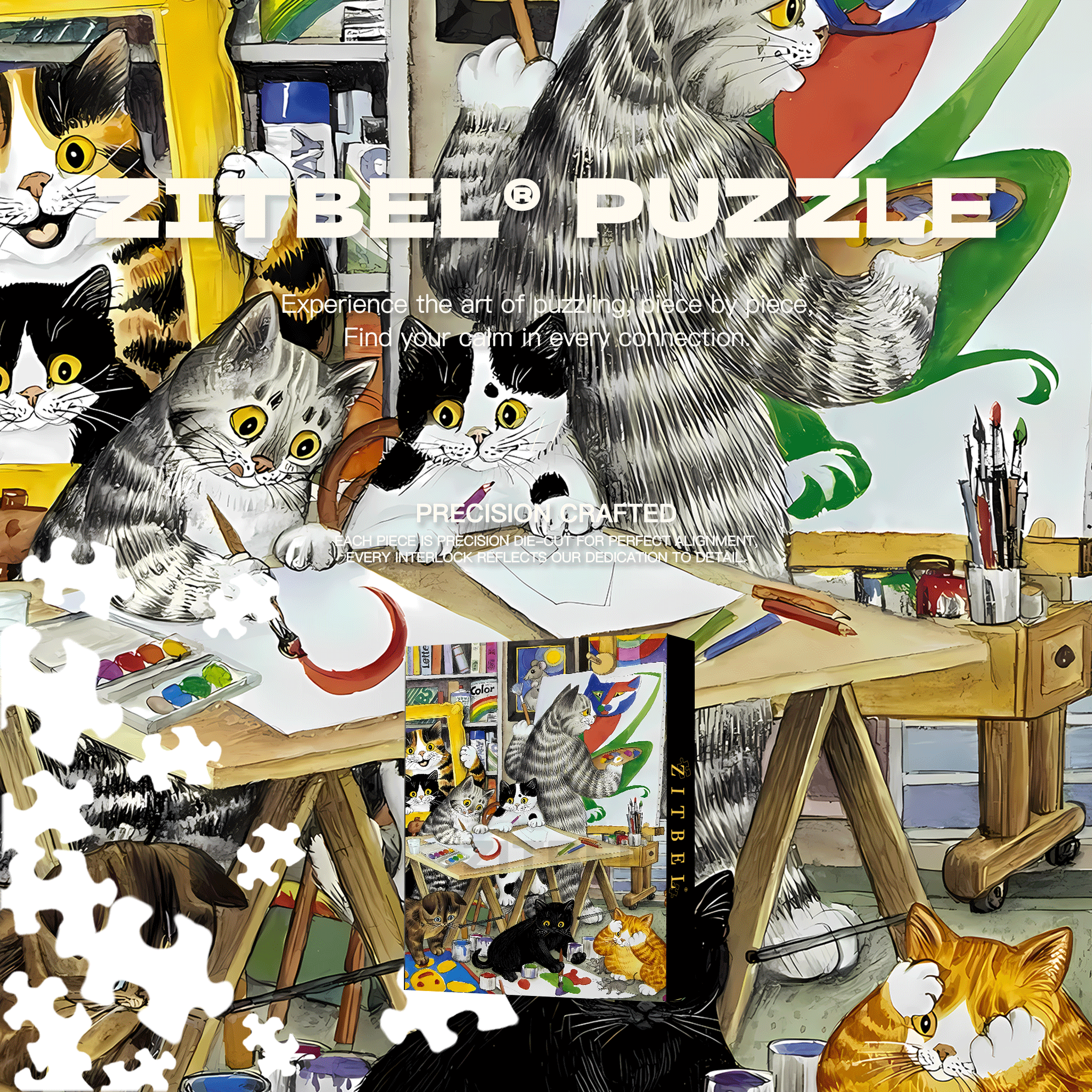 Cat Circus 16 500pcs/1000pcs Jigsaw Puzzle, Scratch-Resistant, Interactive Family Game & Brain-Boosting DIY Decor, Perfect for Halloween, Christmas & New Year Gifts, Family Puzzle Game