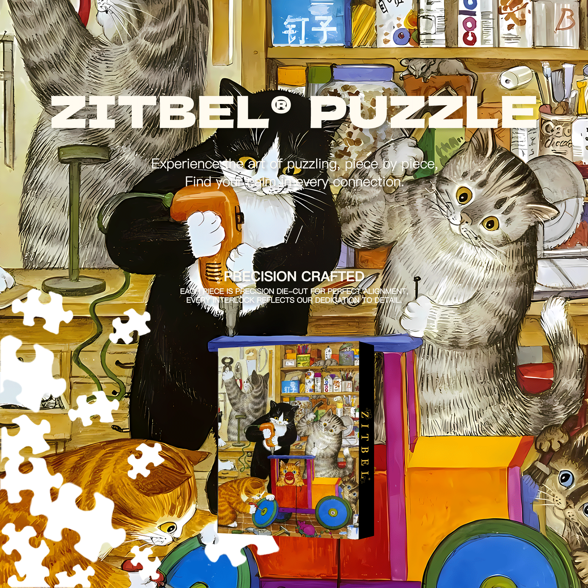 Cat Circus 17 500pcs/1000pcs Jigsaw Puzzle, Scratch-Resistant, Interactive Family Game & Brain-Boosting DIY Decor, Perfect for Halloween, Christmas & New Year Gifts, Family Puzzle Game