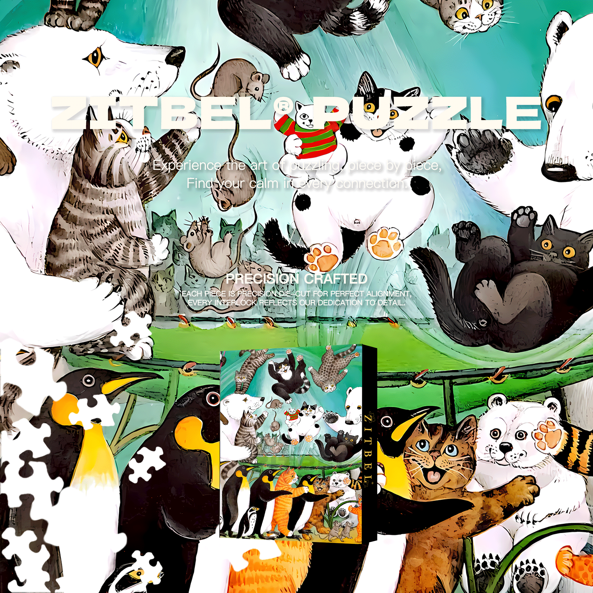 Cat Circus 18 500pcs/1000pcs Jigsaw Puzzle, Scratch-Resistant, Interactive Family Game & Brain-Boosting DIY Decor, Perfect for Halloween, Christmas & New Year Gifts, Family Puzzle Game