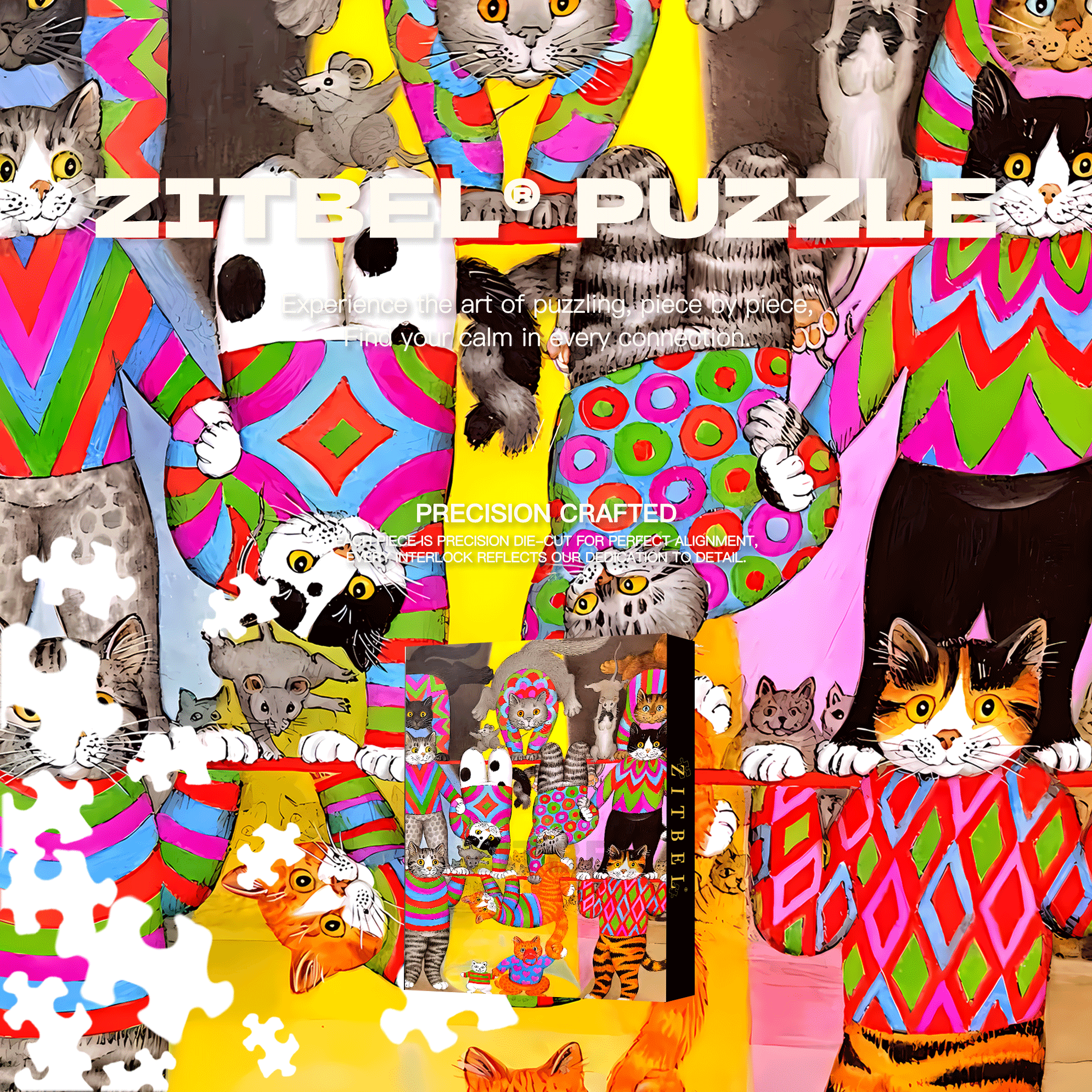 Cat Circus 5 500pcs/1000pcs Jigsaw Puzzle, Scratch-Resistant, Interactive Family Game & Brain-Boosting DIY Decor, Perfect for Halloween, Christmas & New Year Gifts, Family Puzzle Game