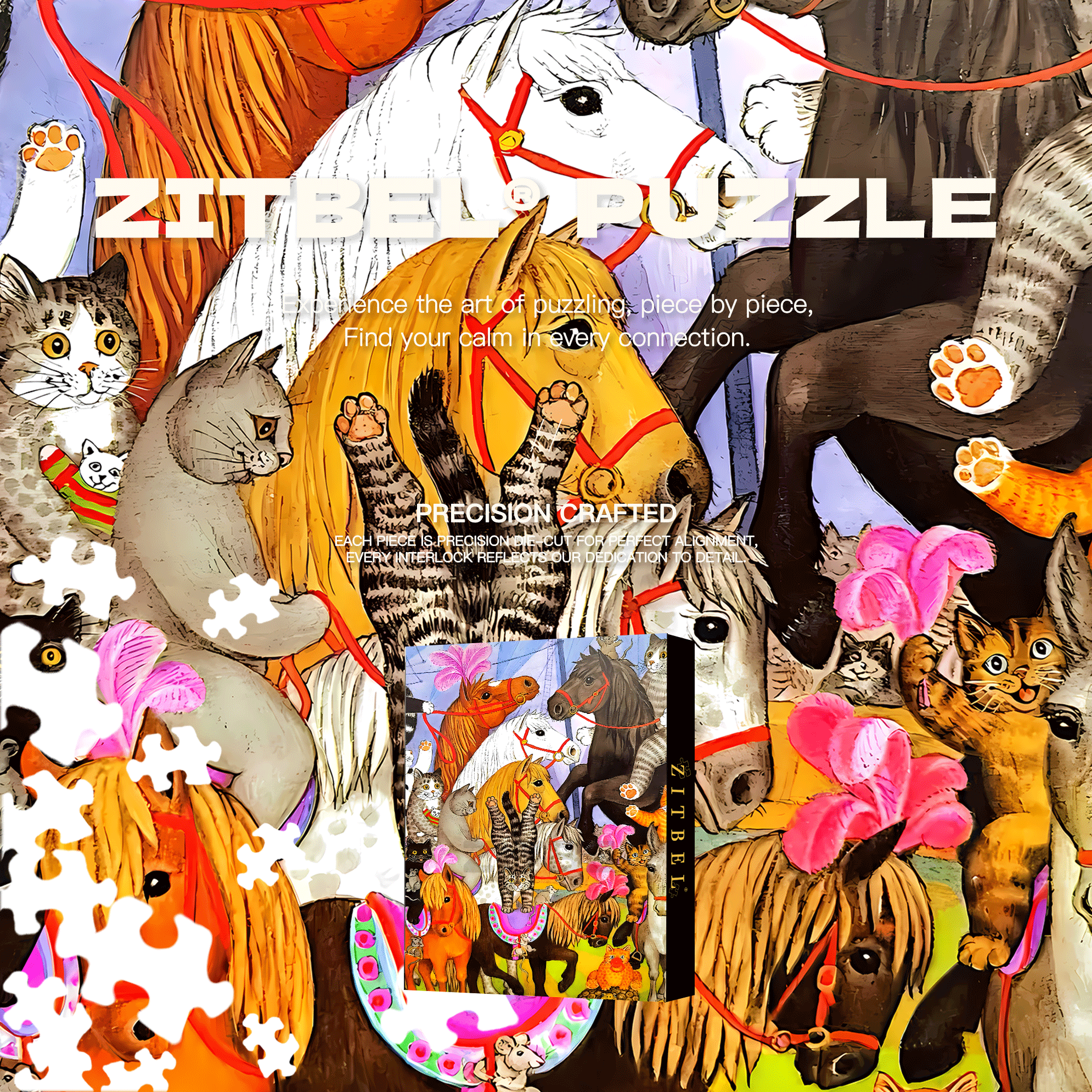 Cat Circus 6 500pcs/1000pcs Jigsaw Puzzle, Scratch-Resistant, Interactive Family Game & Brain-Boosting DIY Decor, Perfect for Halloween, Christmas & New Year Gifts, Family Puzzle Game