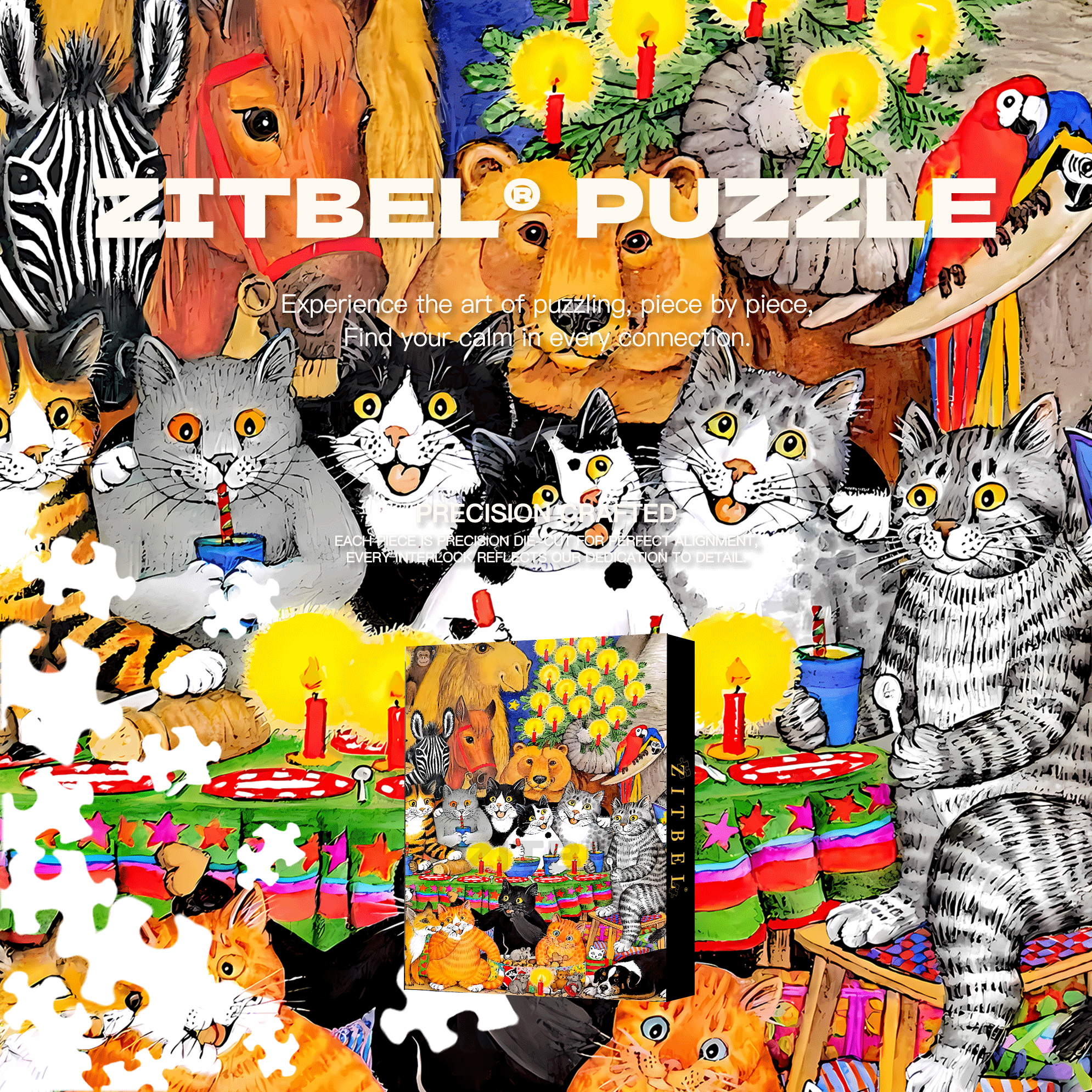 Cat Circus 8 500pcs/1000pcs Jigsaw Puzzle, Scratch-Resistant, Interactive Family Game & Brain-Boosting DIY Decor, Perfect for Halloween, Christmas & New Year Gifts, Family Puzzle Game