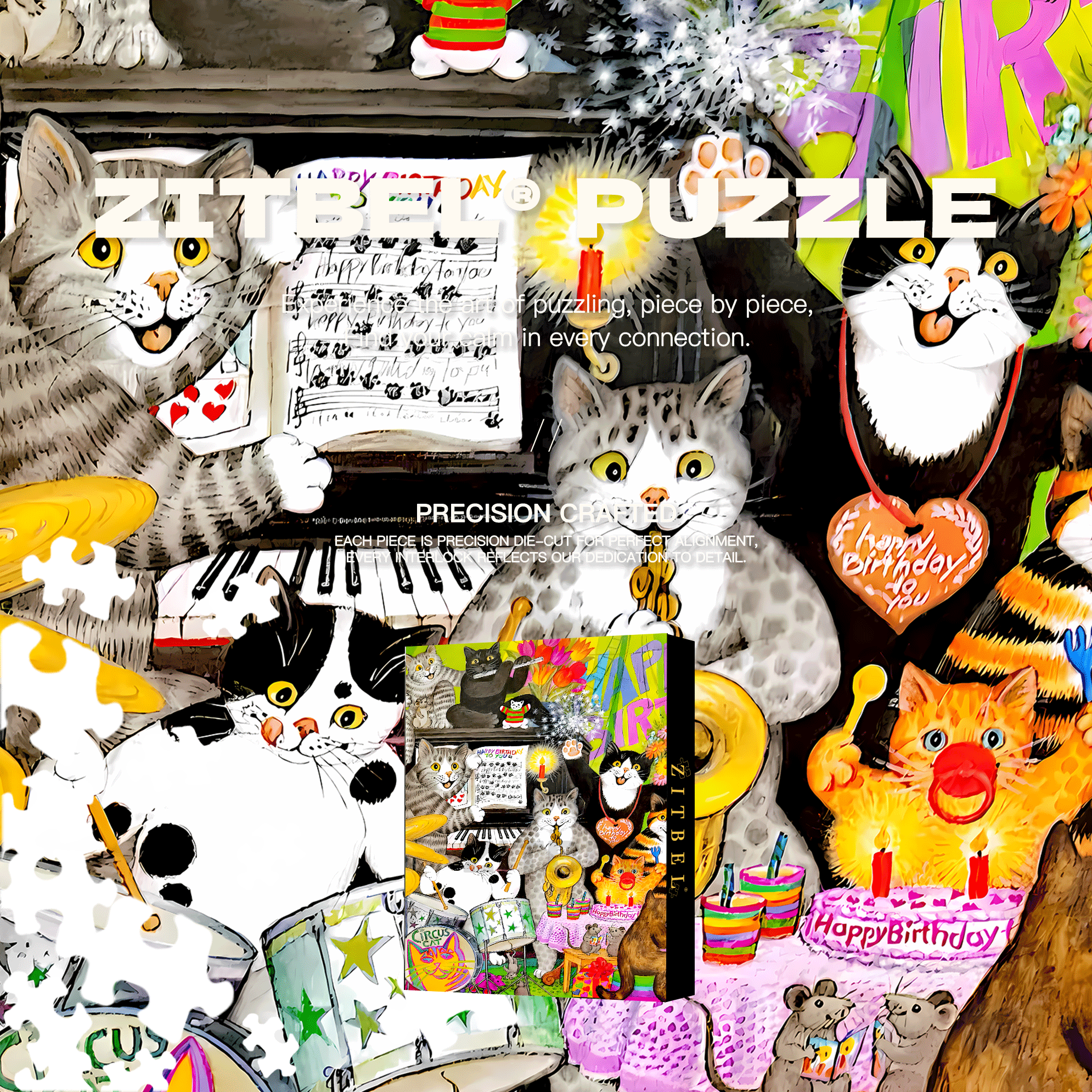 Cat Circus 9 500pcs/1000pcs Jigsaw Puzzle, Scratch-Resistant, Interactive Family Game & Brain-Boosting DIY Decor, Perfect for Halloween, Christmas & New Year Gifts, Family Puzzle Game