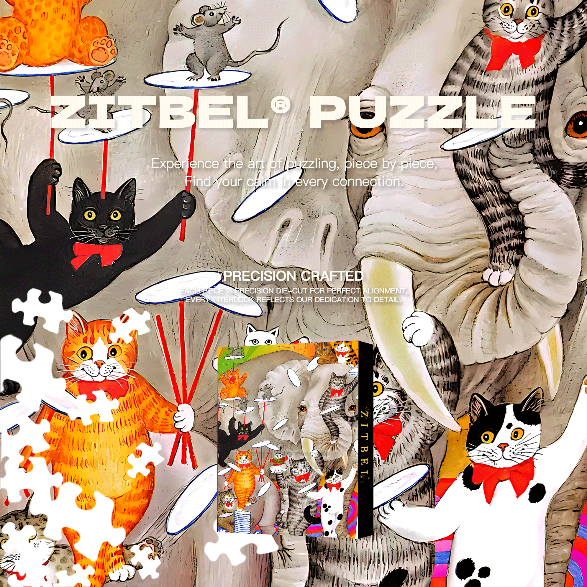 Cat Circus 500pcs/1000pcs Jigsaw Puzzle, Scratch-Resistant, Interactive Family Game & Brain-Boosting DIY Decor, Perfect for Halloween, Christmas & New Year Gifts, Family Puzzle Game