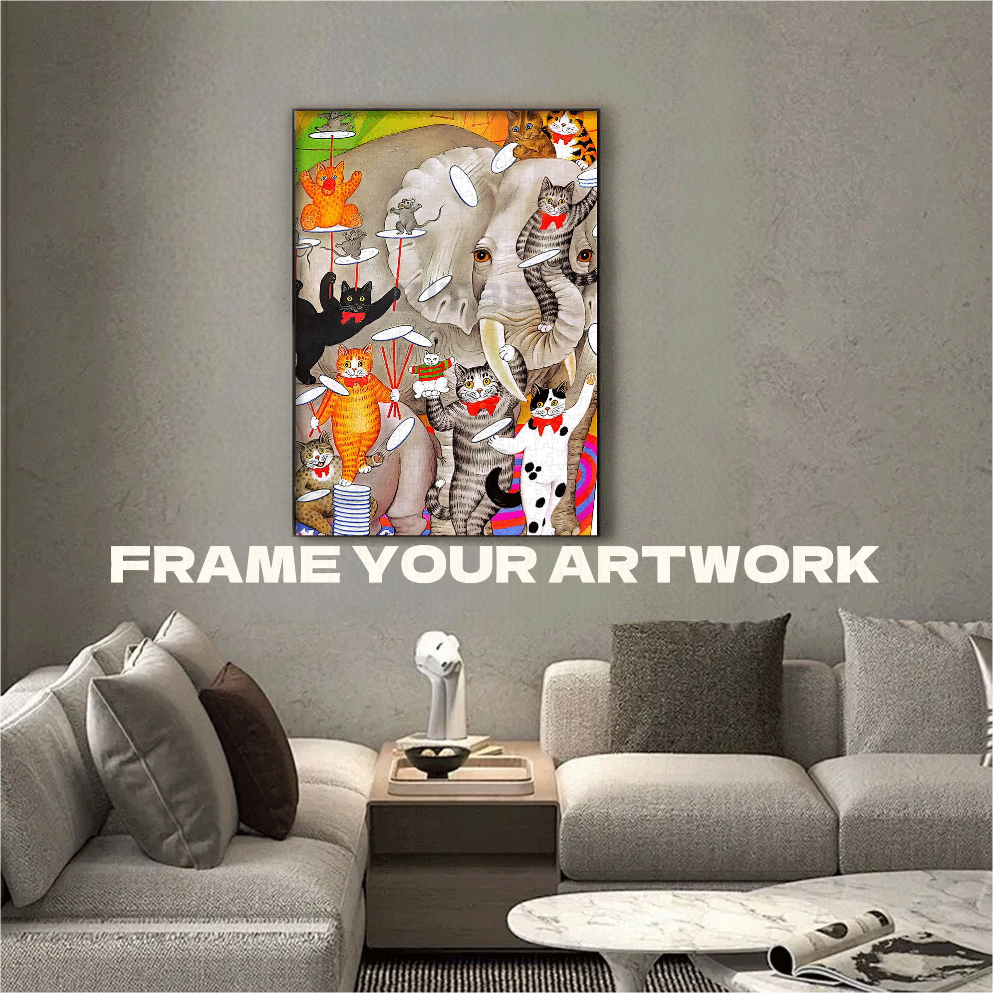 Cat Circus 500pcs/1000pcs Jigsaw Puzzle, Scratch-Resistant, Interactive Family Game & Brain-Boosting DIY Decor, Perfect for Halloween, Christmas & New Year Gifts, Family Puzzle Game
