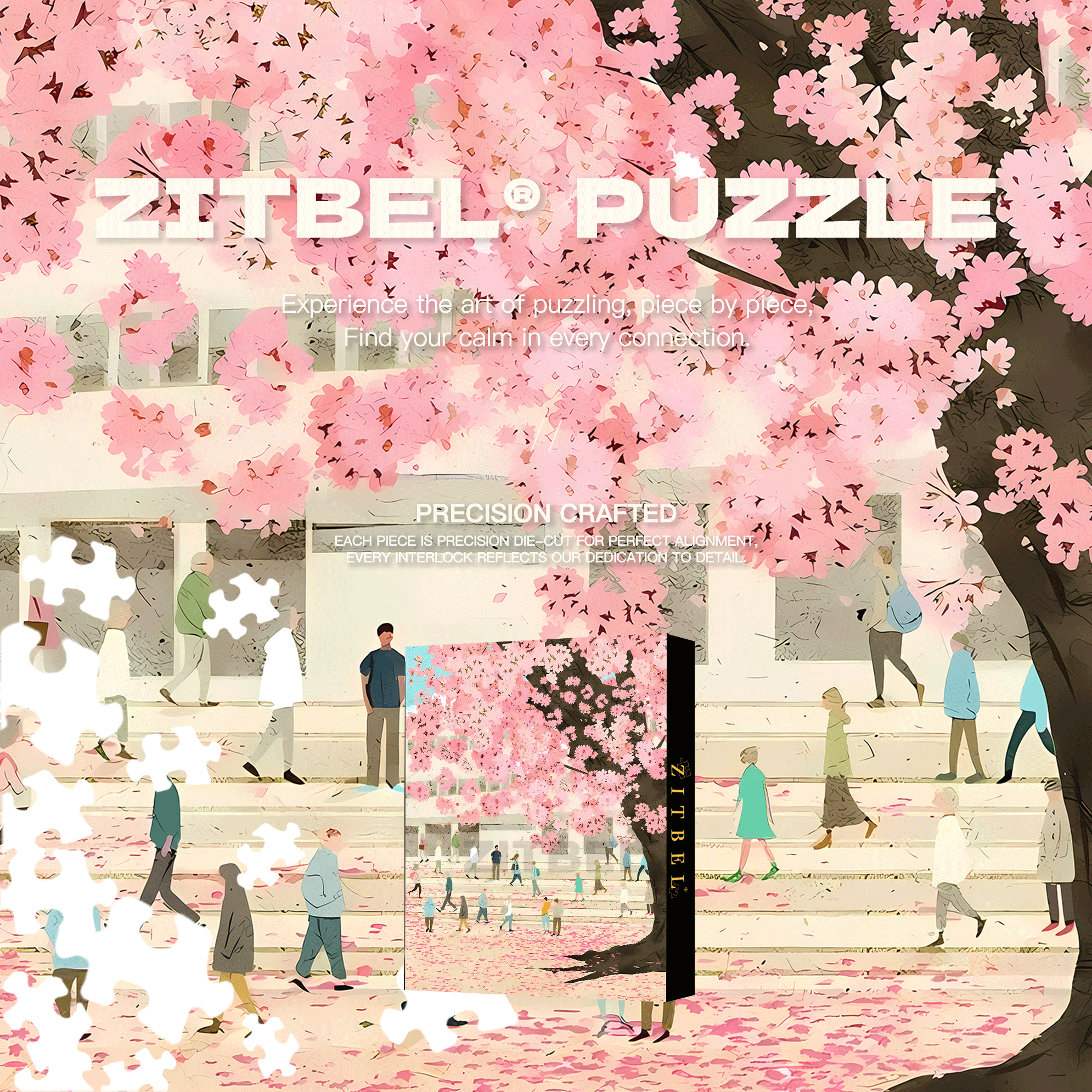 Pink Cherry Blossoms 500pcs/1000pcs Jigsaw Puzzle, Scratch-Resistant, Interactive Family Game & Brain-Boosting DIY Decor, Perfect for Halloween, Christmas & New Year Gifts, Family Puzzle Game