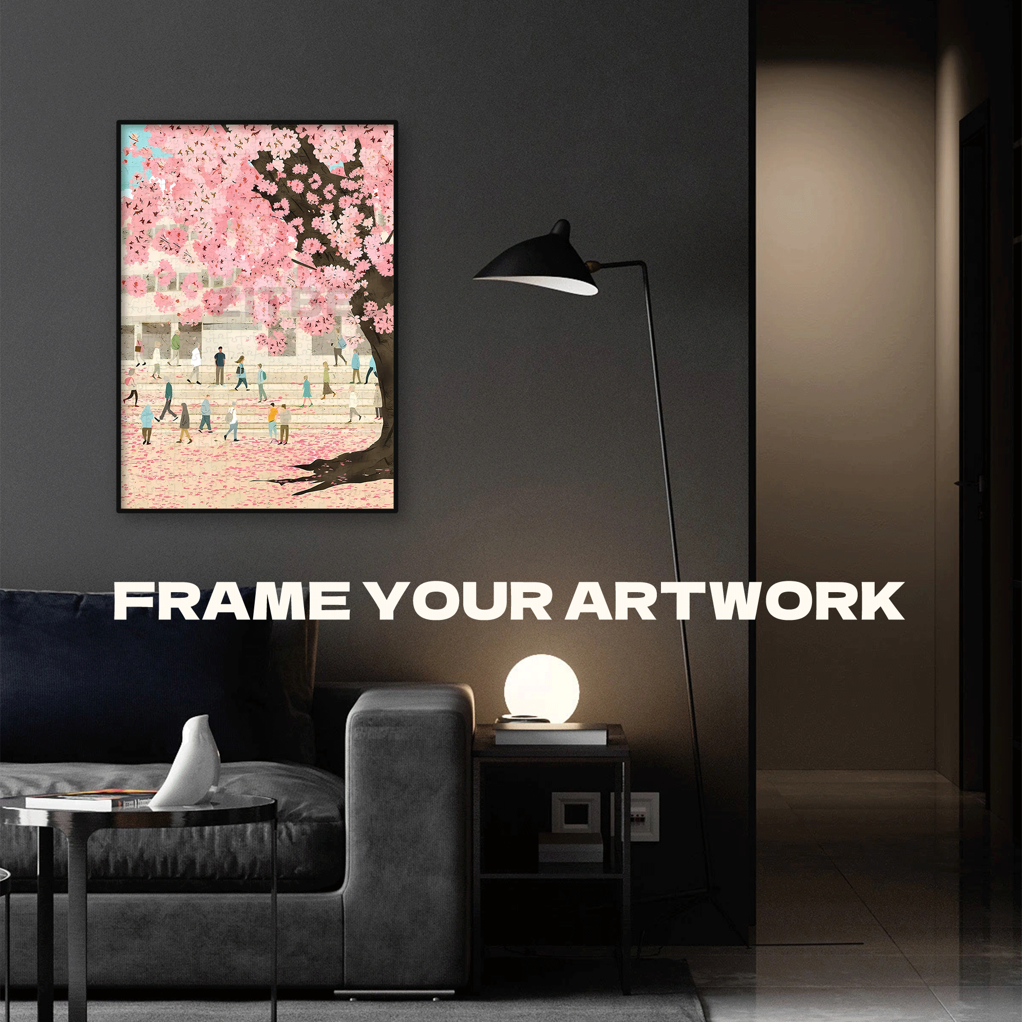 Pink Cherry Blossoms 500pcs/1000pcs Jigsaw Puzzle, Scratch-Resistant, Interactive Family Game & Brain-Boosting DIY Decor, Perfect for Halloween, Christmas & New Year Gifts, Family Puzzle Game