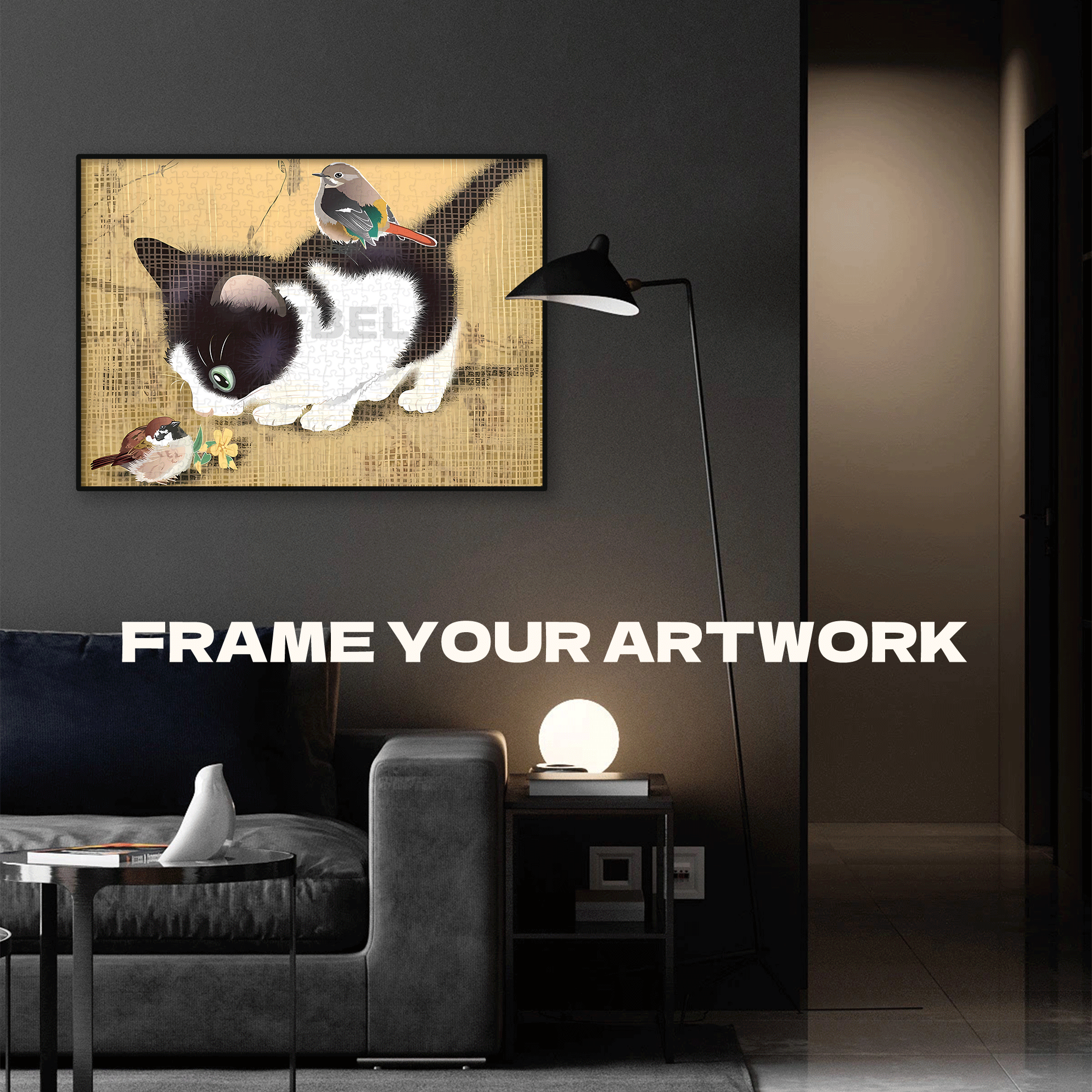Cat and Sparrow 500pcs/1000pcs Jigsaw Puzzle, Scratch-Resistant, Interactive Family Game & Brain-Boosting DIY Decor, Perfect for Halloween, Christmas & New Year Gifts, Family Puzzle Game