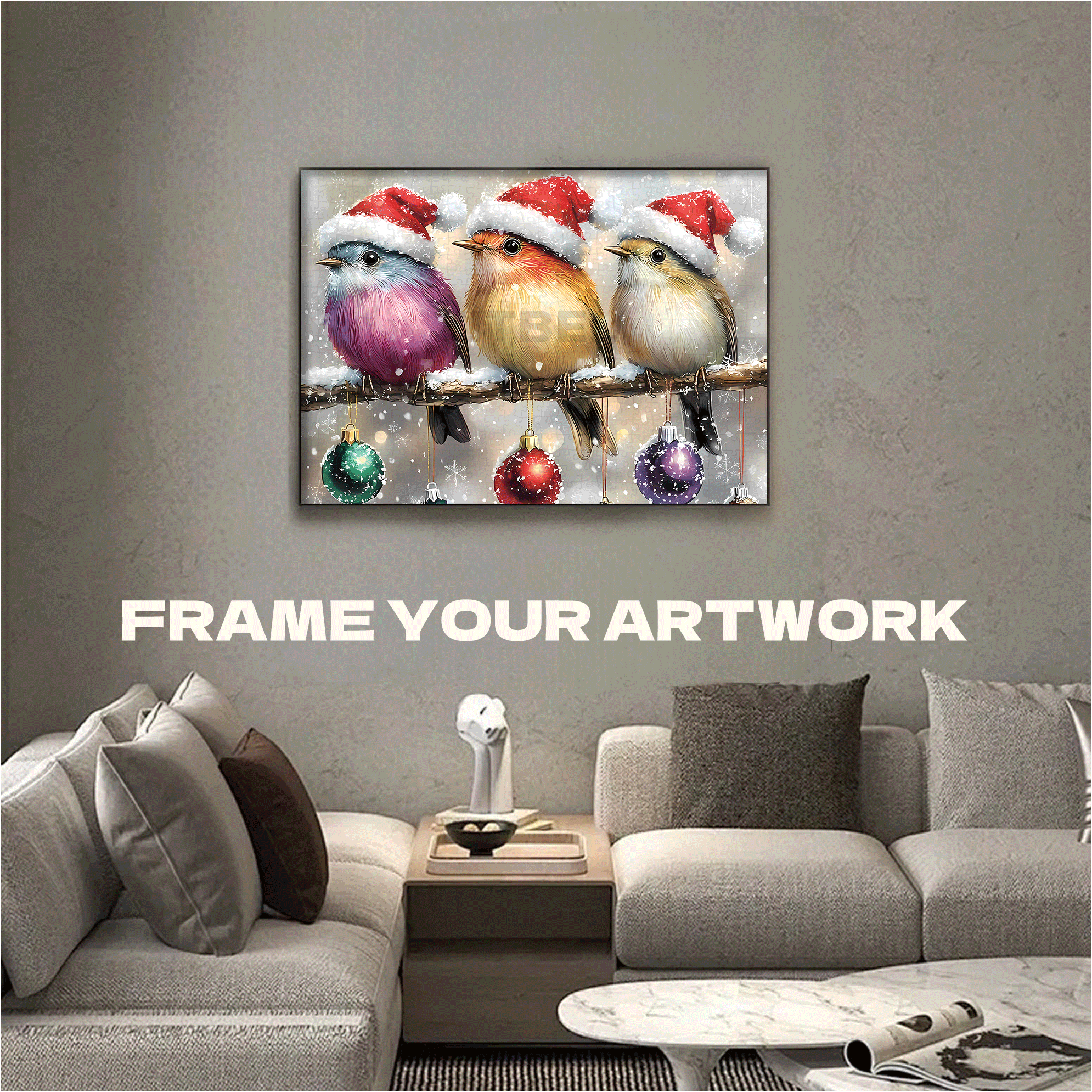 Christmas Bird Clipart 500pcs/1000pcs Jigsaw Puzzle, Scratch-Resistant, Interactive Family Game & Brain-Boosting DIY Decor, Perfect for Halloween, Christmas & New Year Gifts, Family Puzzle Game