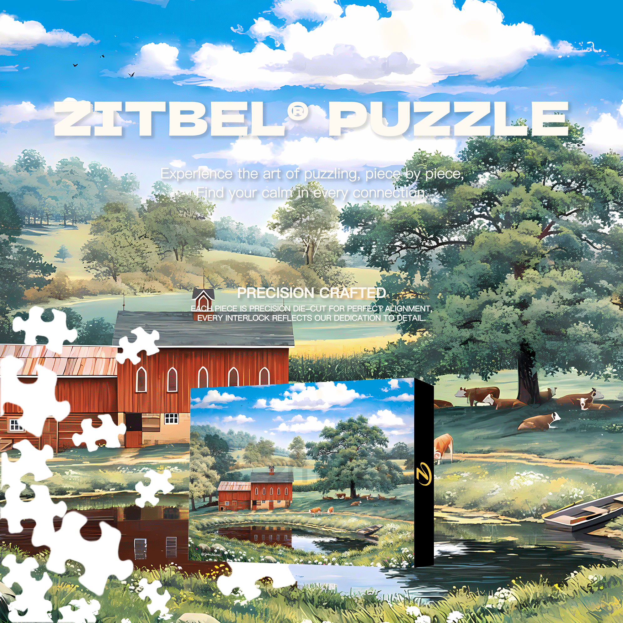 Green Pastures 500pcs/1000pcs Jigsaw Puzzle, Scratch-Resistant, Interactive Family Game & Brain-Boosting DIY Decor, Perfect for Halloween, Christmas & New Year Gifts, Family Puzzle Game