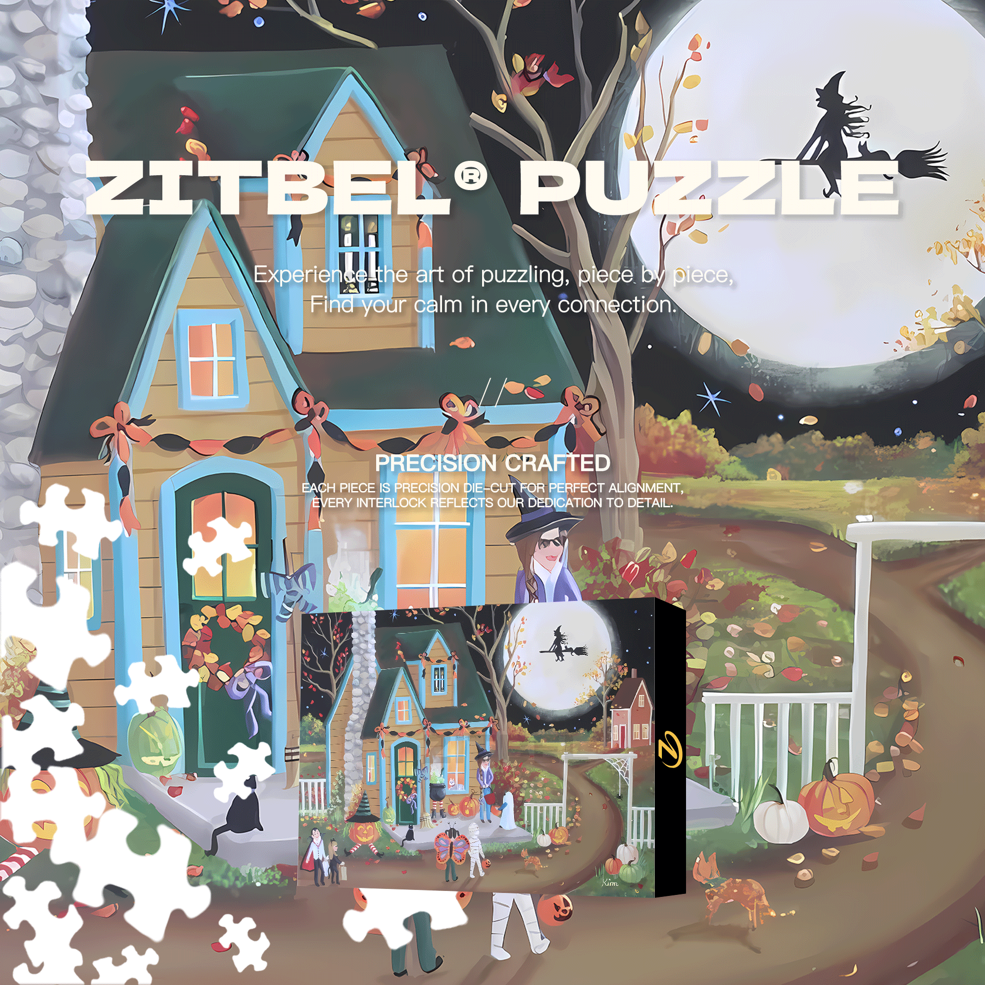 Halloween Moon Folk 500pcs/1000pcs Jigsaw Puzzle, Scratch-Resistant, Interactive Family Game & Brain-Boosting DIY Decor, Perfect for Halloween, Christmas & New Year Gifts, Family Puzzle Game