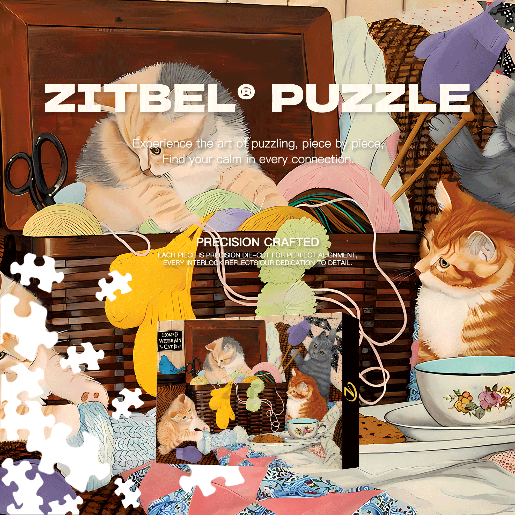 Home Is Where My Cat 500pcs/1000pcs Jigsaw Puzzle, Scratch-Resistant, Interactive Family Game & Brain-Boosting DIY Decor, Perfect for Halloween, Christmas & New Year Gifts, Family Puzzle Game