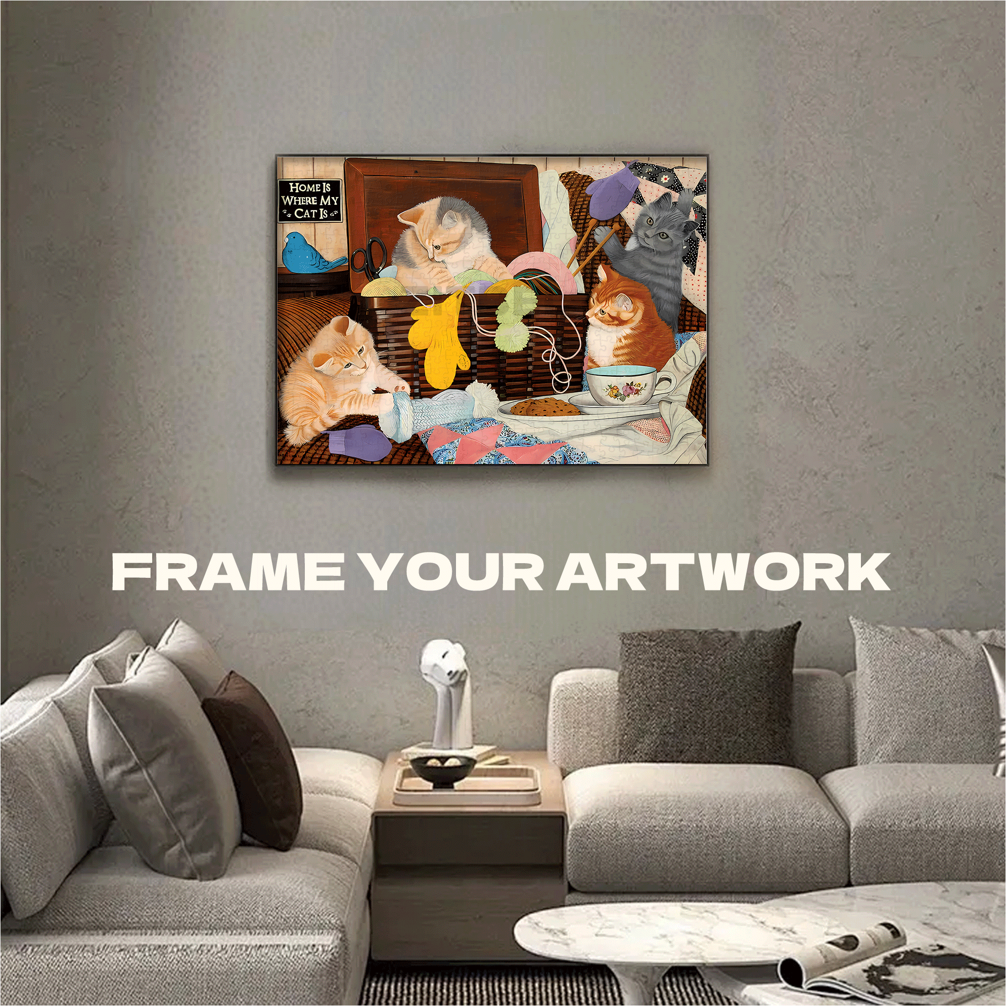 Home Is Where My Cat 500pcs/1000pcs Jigsaw Puzzle, Scratch-Resistant, Interactive Family Game & Brain-Boosting DIY Decor, Perfect for Halloween, Christmas & New Year Gifts, Family Puzzle Game
