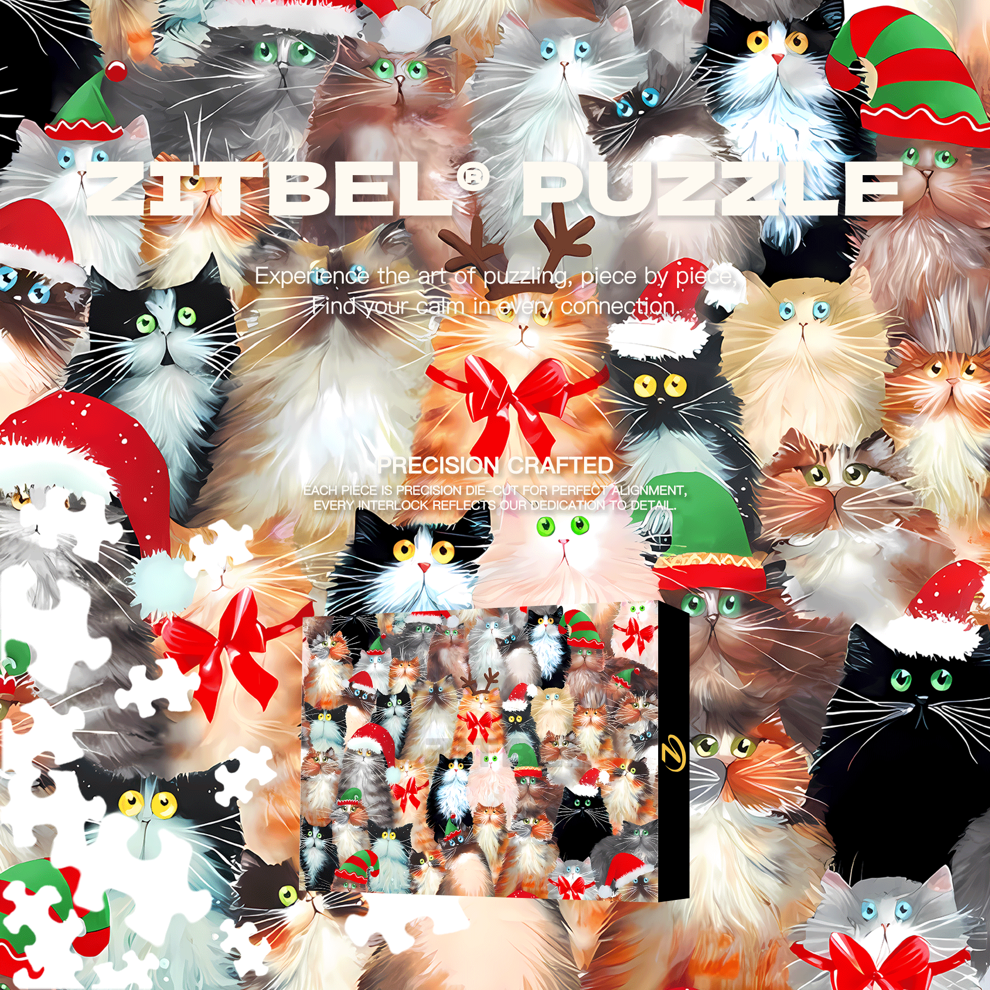 Meowy Christmas 500pcs/1000pcs Jigsaw Puzzle, Scratch-Resistant, Interactive Family Game & Brain-Boosting DIY Decor, Perfect for Halloween, Christmas & New Year Gifts, Family Puzzle Game