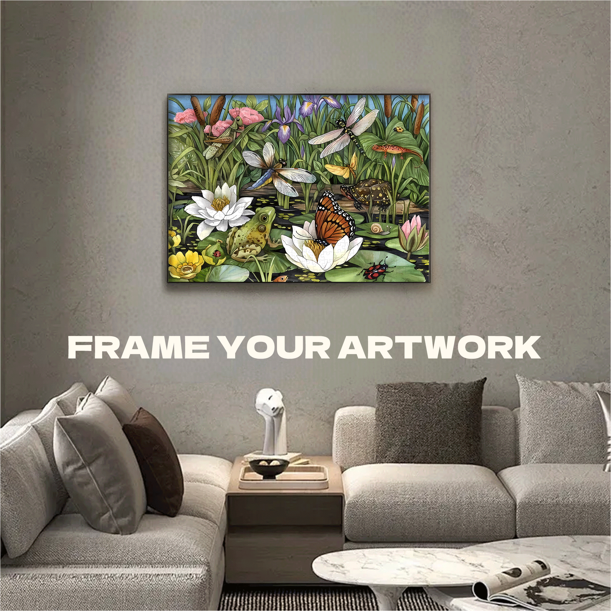 Pond Scene 500pcs/1000pcs Jigsaw Puzzle, Scratch-Resistant, Interactive Family Game & Brain-Boosting DIY Decor, Perfect for Halloween, Christmas & New Year Gifts, Family Puzzle Game