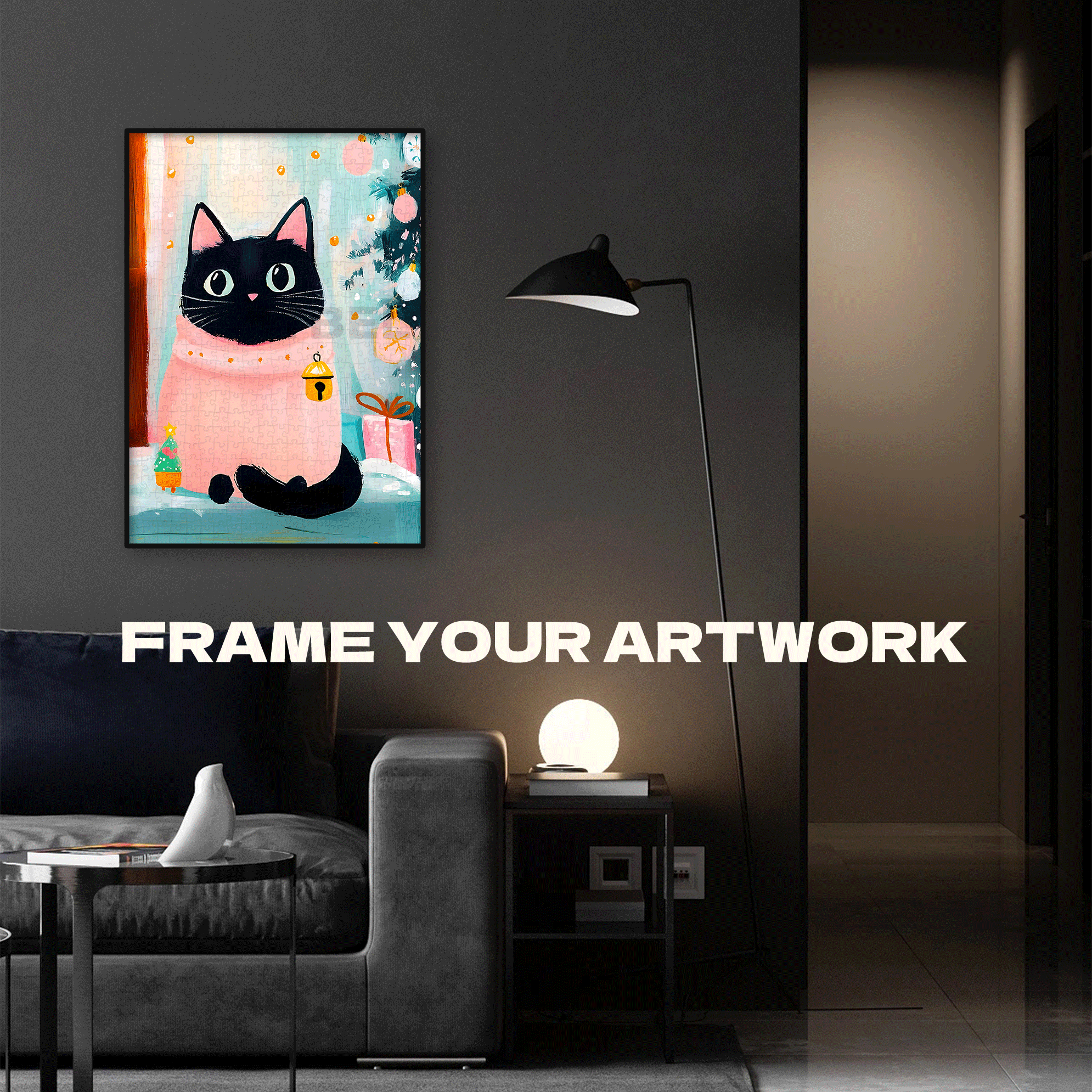 A Cat Looking Forward to Christmas 500pcs/1000pcs Jigsaw Puzzle, Scratch-Resistant, Interactive Family Game & Brain-Boosting DIY Decor, Perfect for Halloween, Christmas & New Year Gifts, Family Puzzle Game
