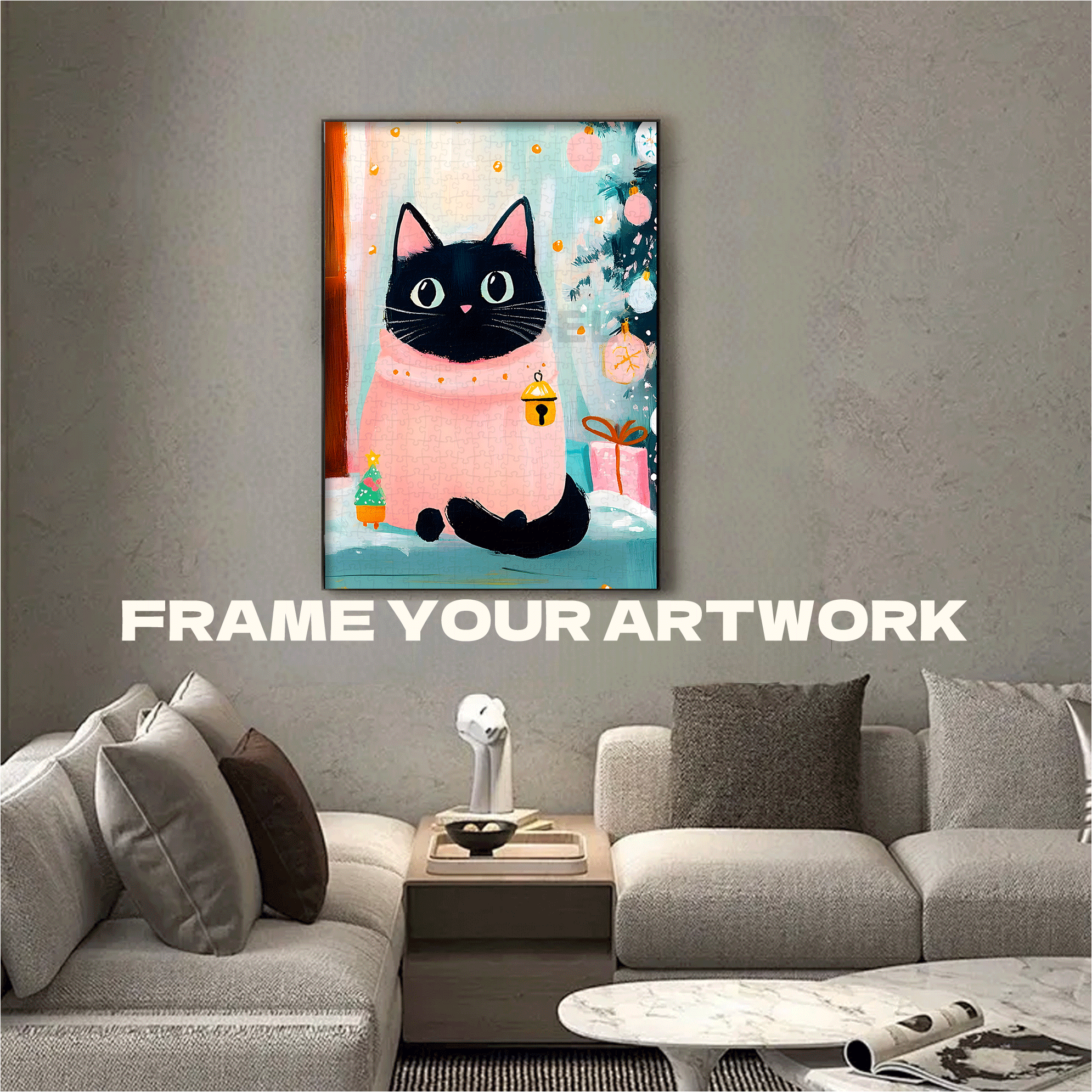A Cat Looking Forward to Christmas 500pcs/1000pcs Jigsaw Puzzle, Scratch-Resistant, Interactive Family Game & Brain-Boosting DIY Decor, Perfect for Halloween, Christmas & New Year Gifts, Family Puzzle Game