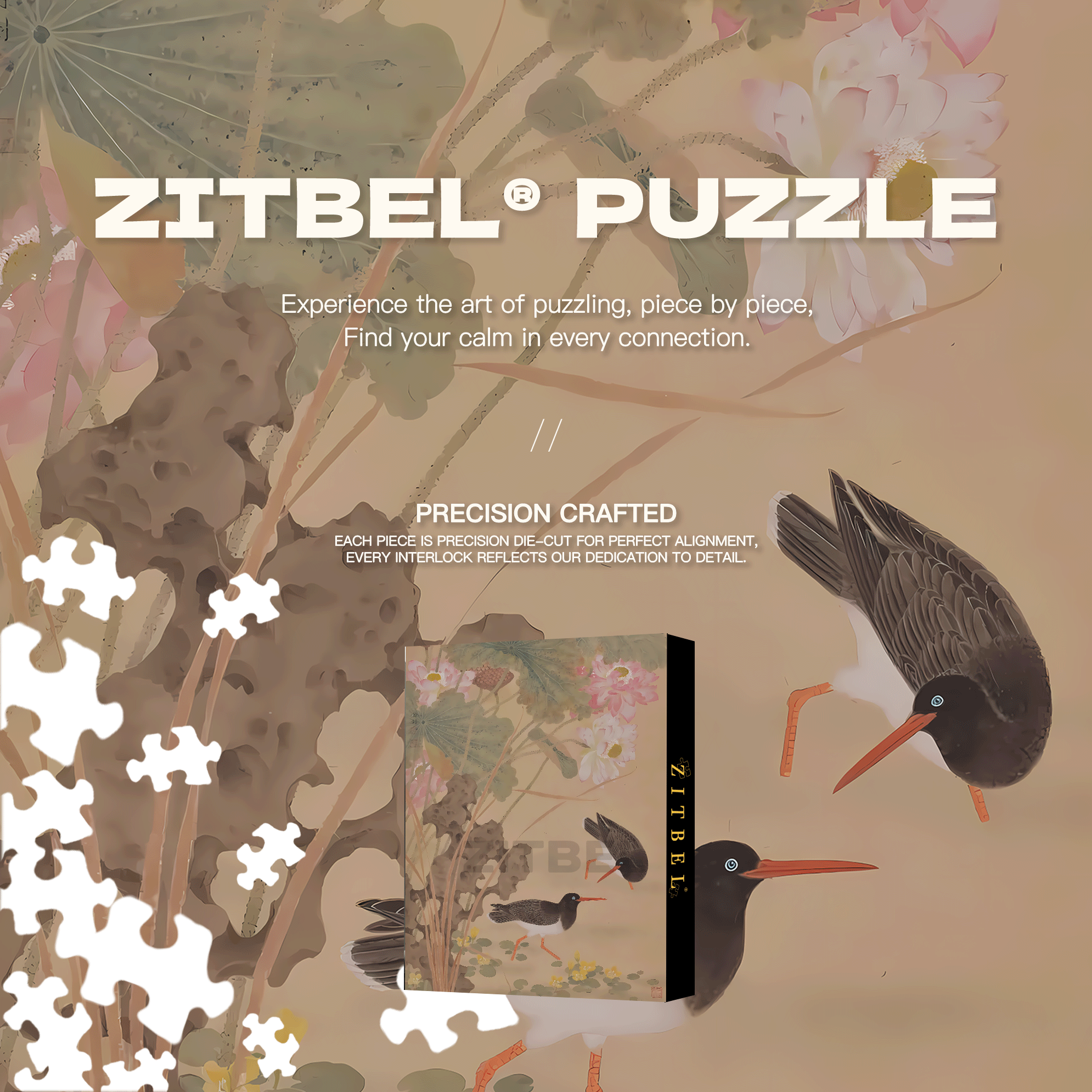 Birds Playing Among Lotus Leaves 500pcs/1000pcs Jigsaw Puzzle, Scratch-Resistant, Interactive Family Game & Brain-Boosting DIY Decor, Perfect for Halloween, Christmas & New Year Gifts, Family Puzzle Game
