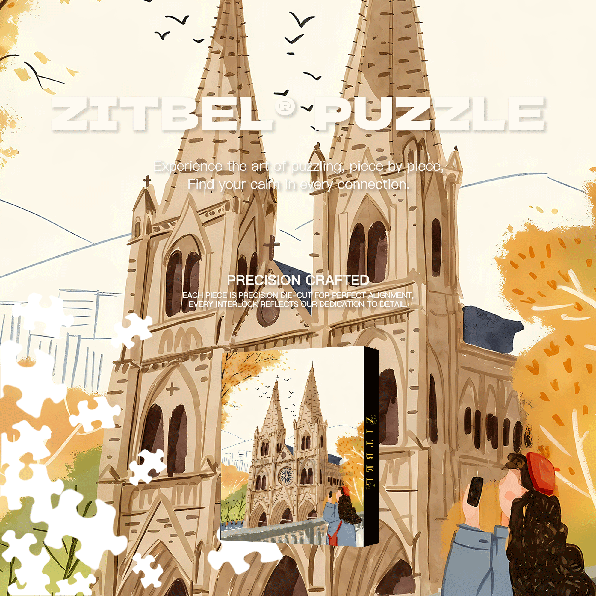 Church in Autumn 500pcs/1000pcs Jigsaw Puzzle, Scratch-Resistant, Interactive Family Game & Brain-Boosting DIY Decor, Perfect for Halloween, Christmas & New Year Gifts, Family Puzzle Game