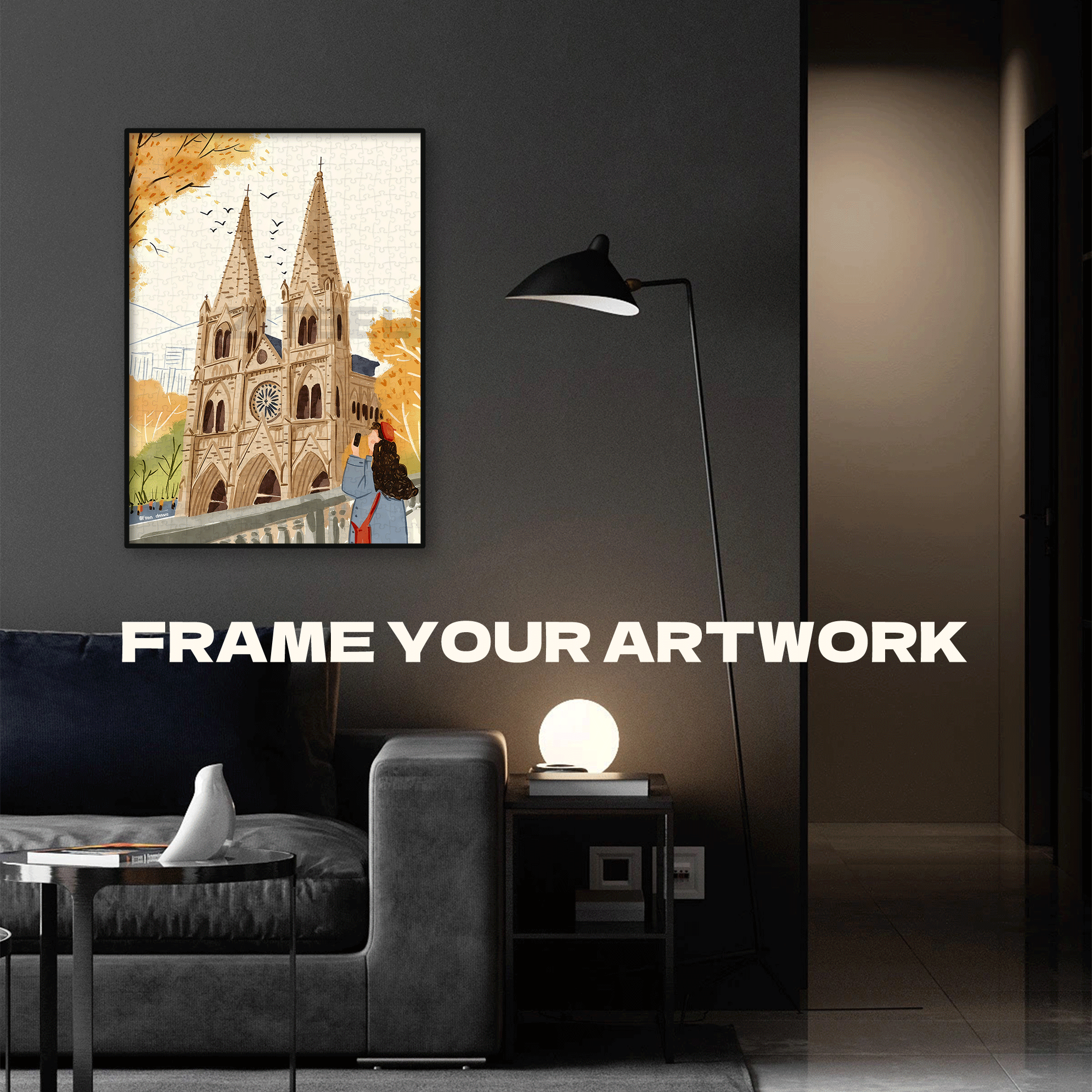 Church in Autumn 500pcs/1000pcs Jigsaw Puzzle, Scratch-Resistant, Interactive Family Game & Brain-Boosting DIY Decor, Perfect for Halloween, Christmas & New Year Gifts, Family Puzzle Game