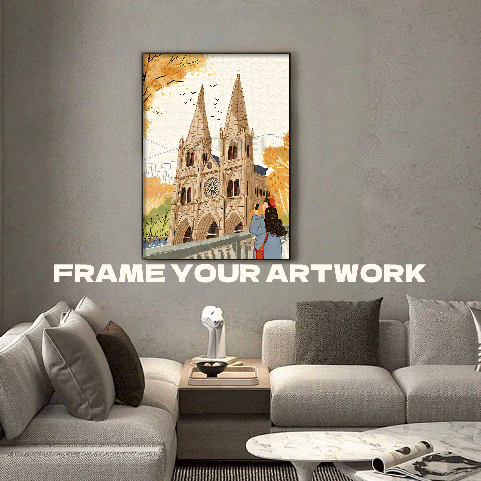 Church in Autumn 500pcs/1000pcs Jigsaw Puzzle, Scratch-Resistant, Interactive Family Game & Brain-Boosting DIY Decor, Perfect for Halloween, Christmas & New Year Gifts, Family Puzzle Game
