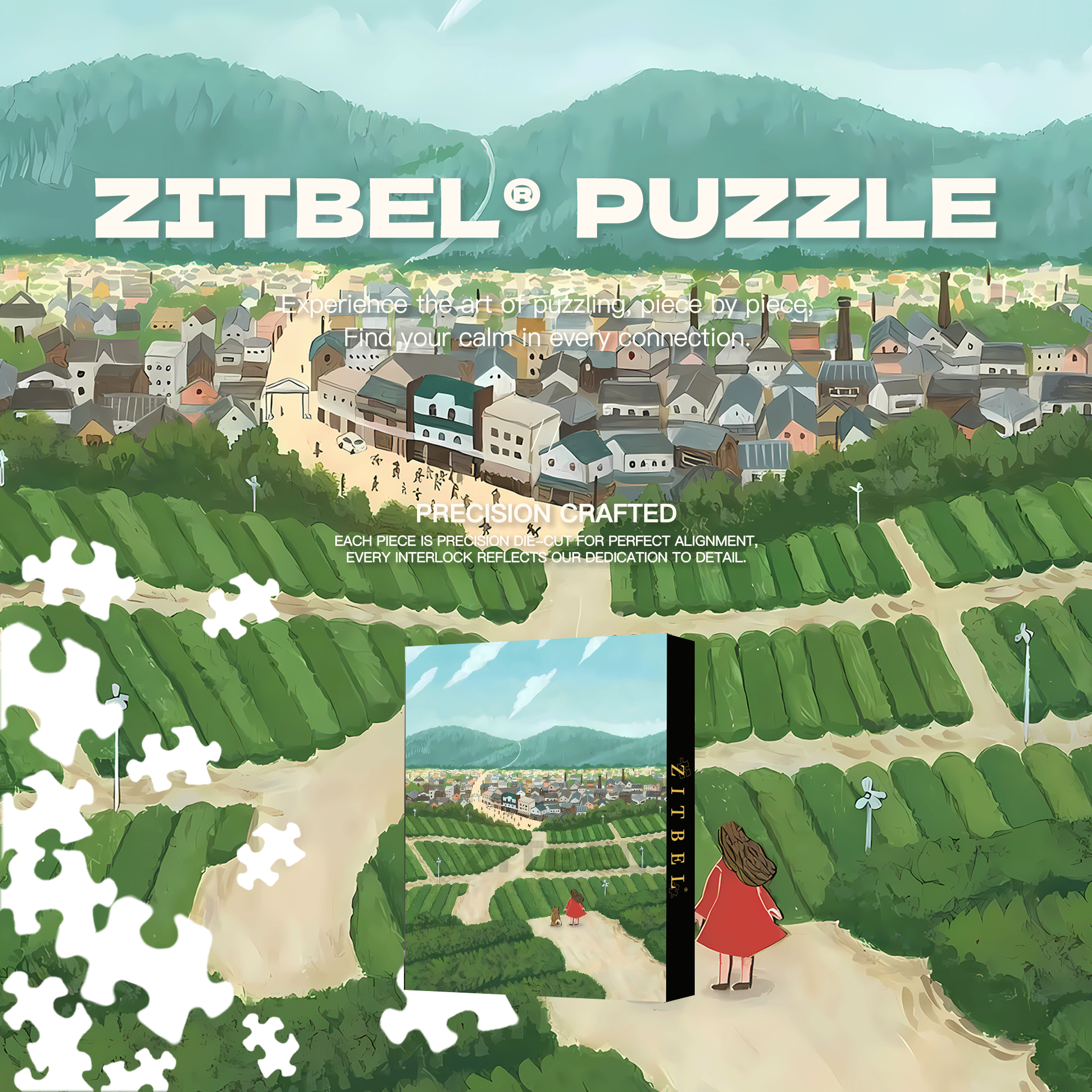 Green Fields 500pcs/1000pcs Jigsaw Puzzle, Scratch-Resistant, Interactive Family Game & Brain-Boosting DIY Decor, Perfect for Halloween, Christmas & New Year Gifts, Family Puzzle Game