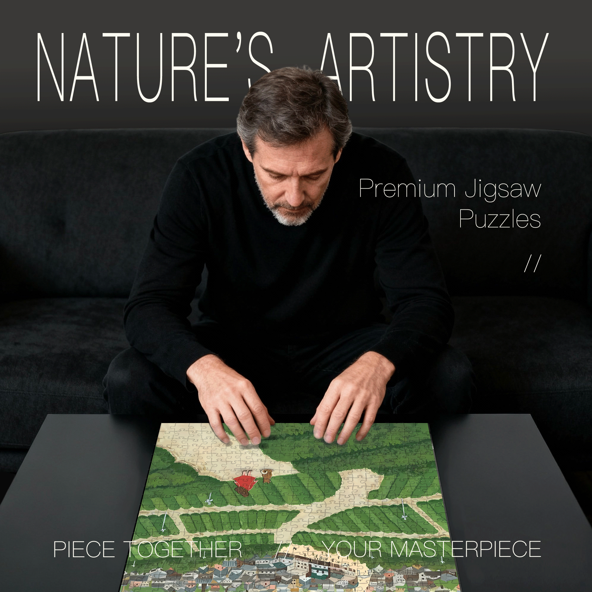 Green Fields 500pcs/1000pcs Jigsaw Puzzle, Scratch-Resistant, Interactive Family Game & Brain-Boosting DIY Decor, Perfect for Halloween, Christmas & New Year Gifts, Family Puzzle Game