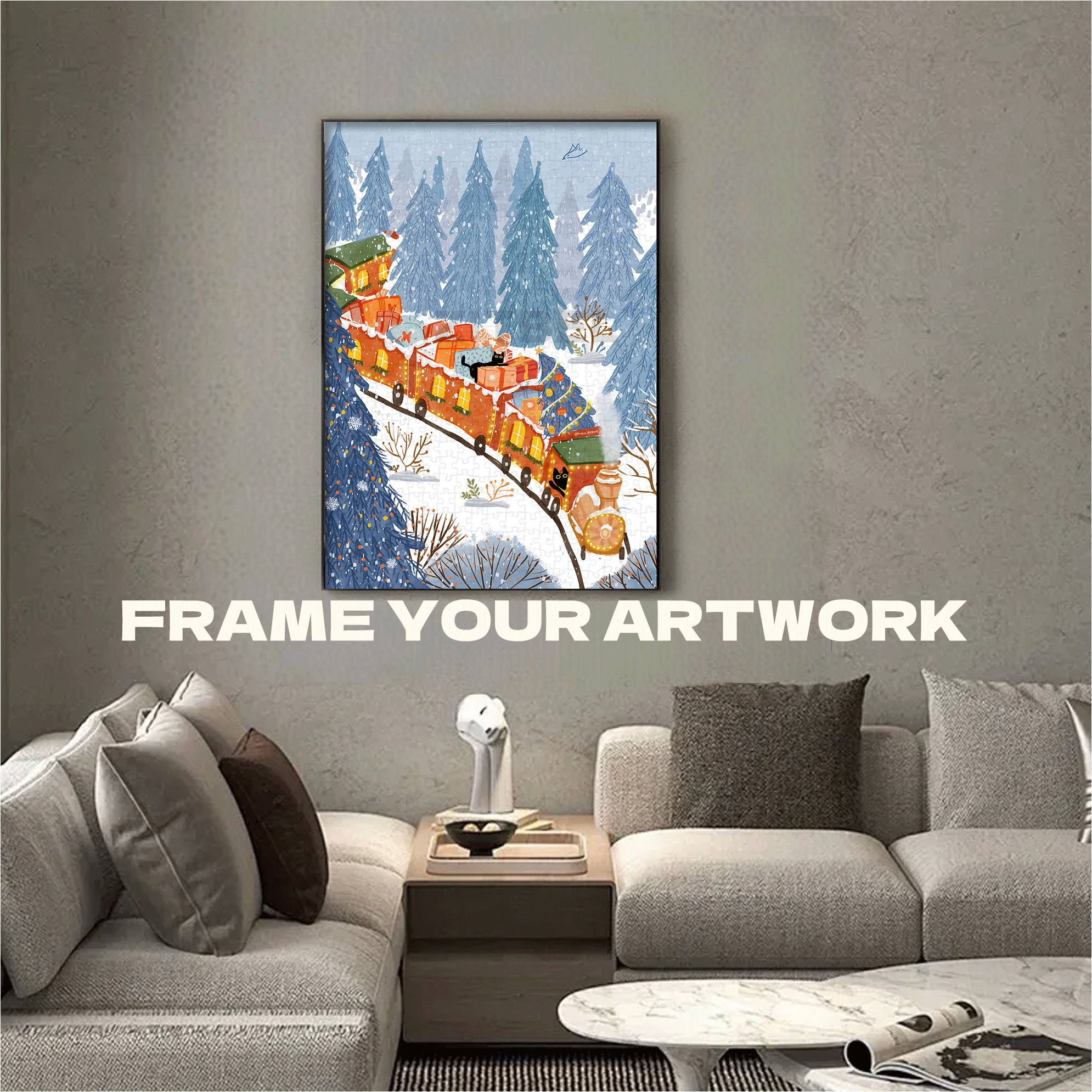 Christmas Train 2 500pcs/1000pcs Jigsaw Puzzle, Scratch-Resistant, Interactive Family Game & Brain-Boosting DIY Decor, Perfect for Halloween, Christmas & New Year Gifts, Family Puzzle Game