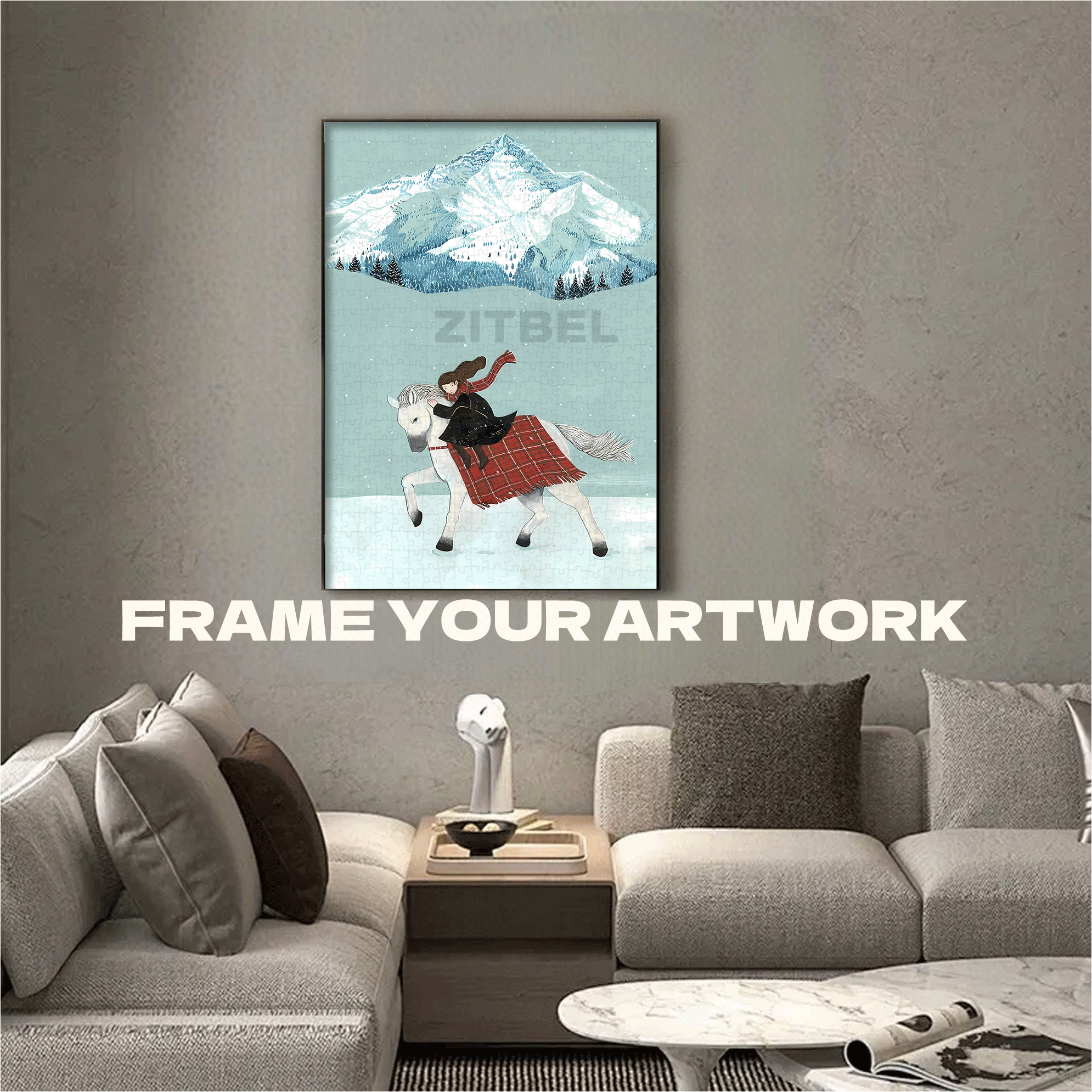 Snow Mountain White Horse 500pcs/1000pcs Jigsaw Puzzle, Scratch-Resistant, Interactive Family Game & Brain-Boosting DIY Decor, Perfect for Halloween, Christmas & New Year Gifts, Family Puzzle Game