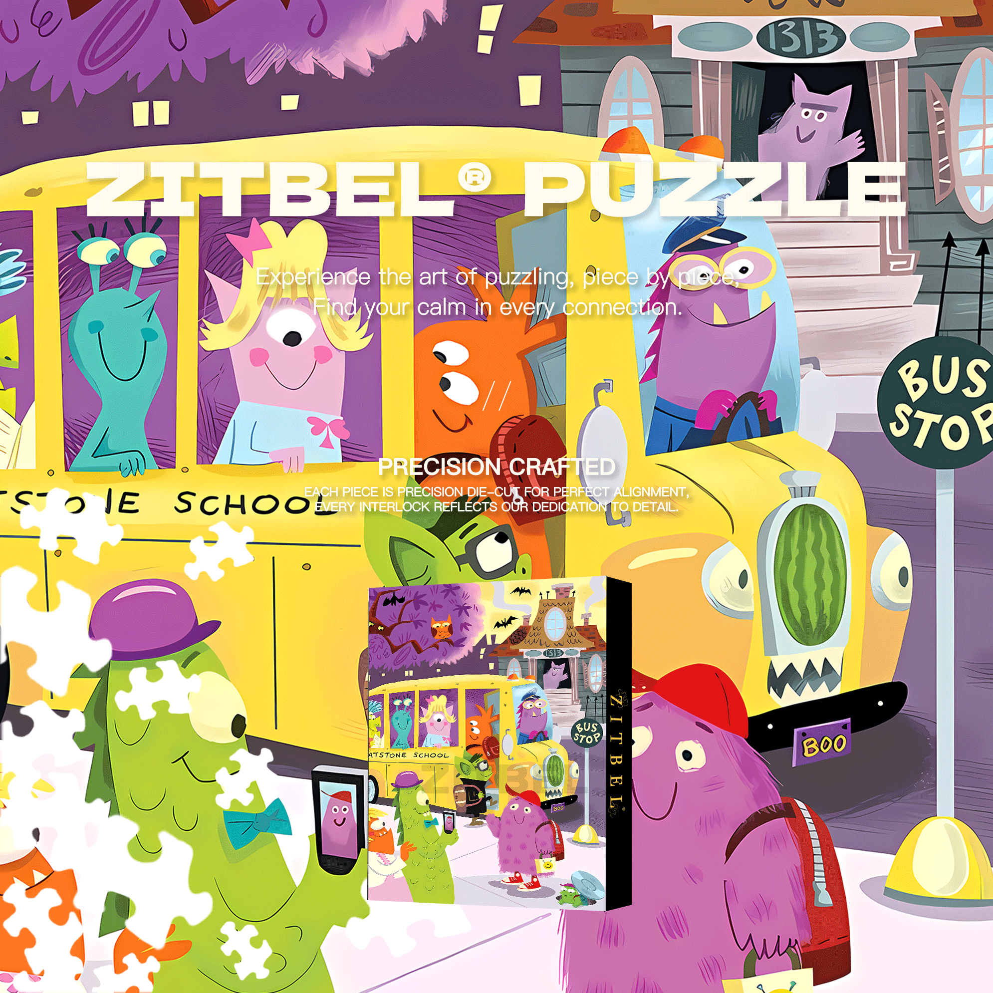 Bus Stop 2 500pcs/1000pcs Jigsaw Puzzle, Scratch-Resistant, Interactive Family Game & Brain-Boosting DIY Decor, Perfect for Halloween, Christmas & New Year Gifts, Family Puzzle Game