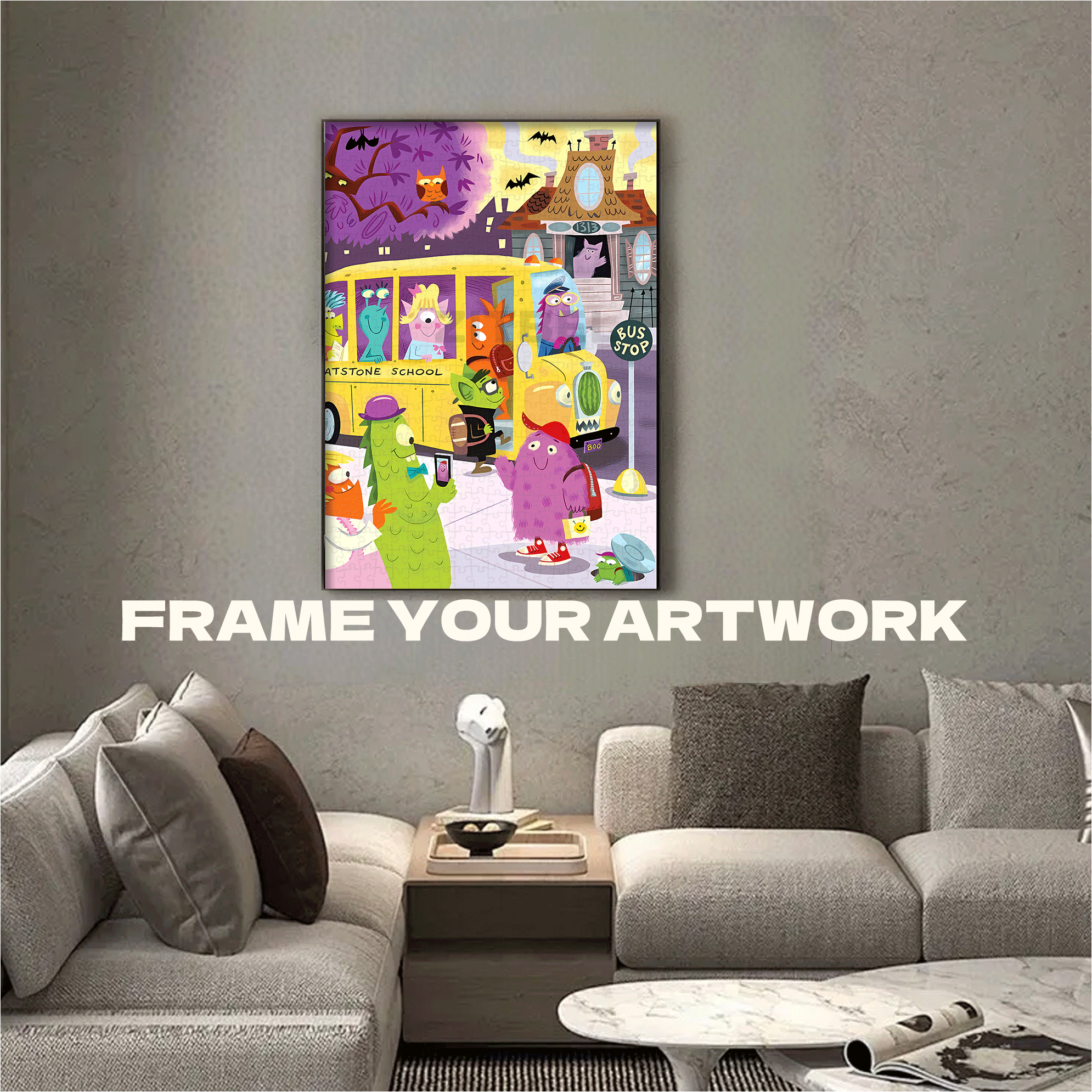 Bus Stop 2 500pcs/1000pcs Jigsaw Puzzle, Scratch-Resistant, Interactive Family Game & Brain-Boosting DIY Decor, Perfect for Halloween, Christmas & New Year Gifts, Family Puzzle Game