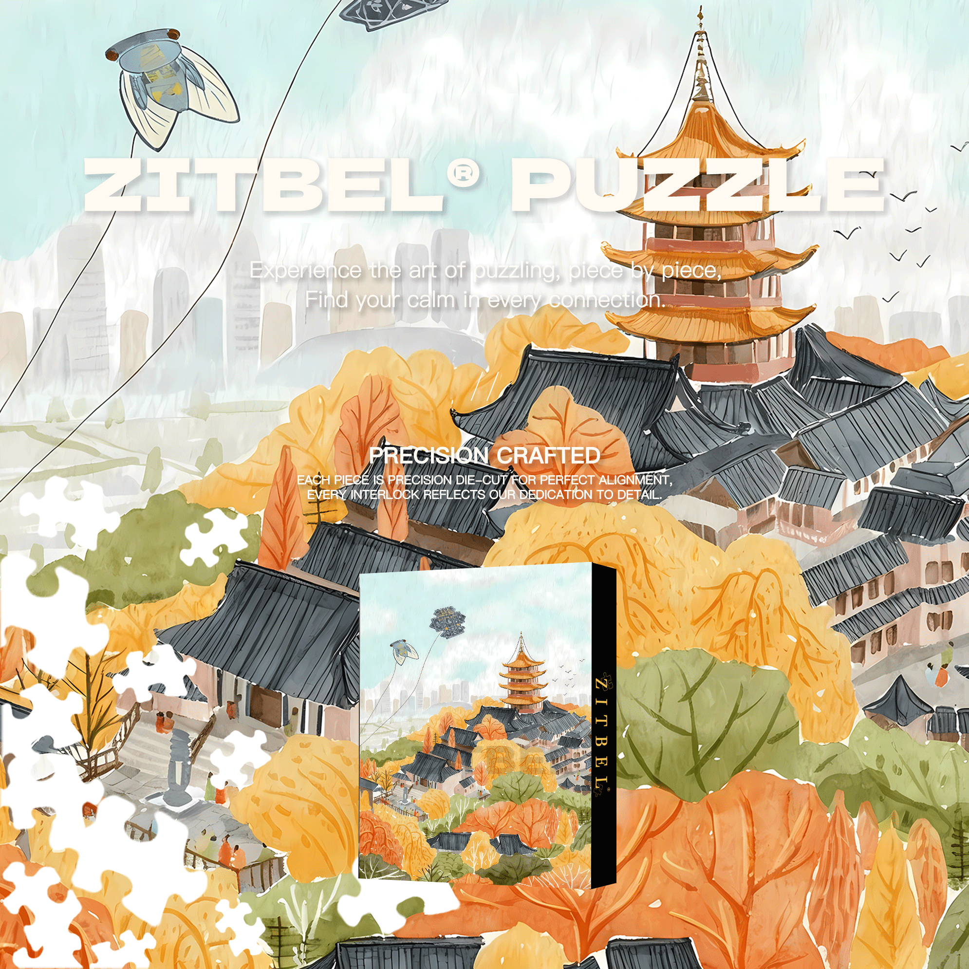 Flying Kites 500pcs/1000pcs Jigsaw Puzzle, Scratch-Resistant, Interactive Family Game & Brain-Boosting DIY Decor, Perfect for Halloween, Christmas & New Year Gifts, Family Puzzle Game