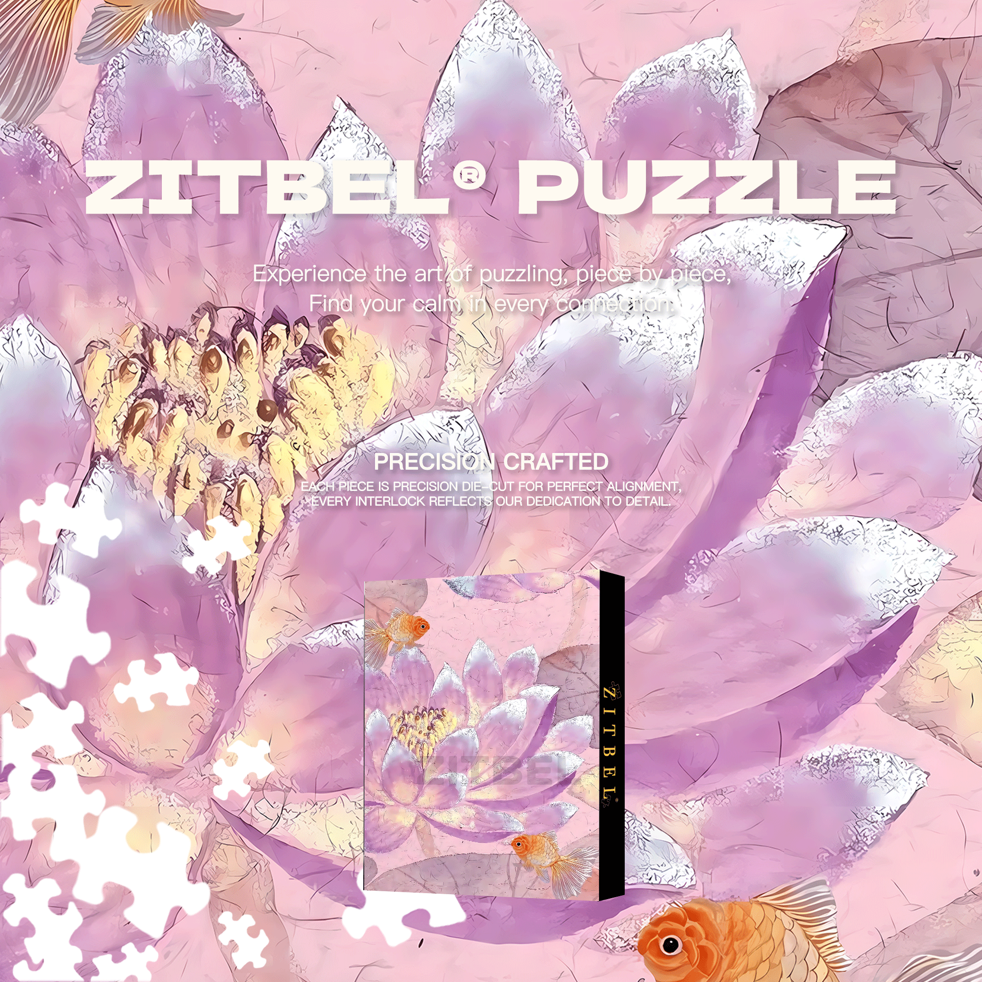 Goldfish And Lotus 2 500pcs/1000pcs Jigsaw Puzzle, Scratch-Resistant, Interactive Family Game & Brain-Boosting DIY Decor, Perfect for Halloween, Christmas & New Year Gifts, Family Puzzle Game