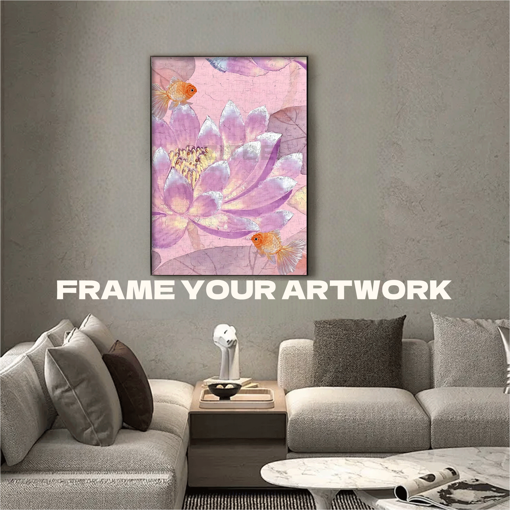Goldfish And Lotus 2 500pcs/1000pcs Jigsaw Puzzle, Scratch-Resistant, Interactive Family Game & Brain-Boosting DIY Decor, Perfect for Halloween, Christmas & New Year Gifts, Family Puzzle Game