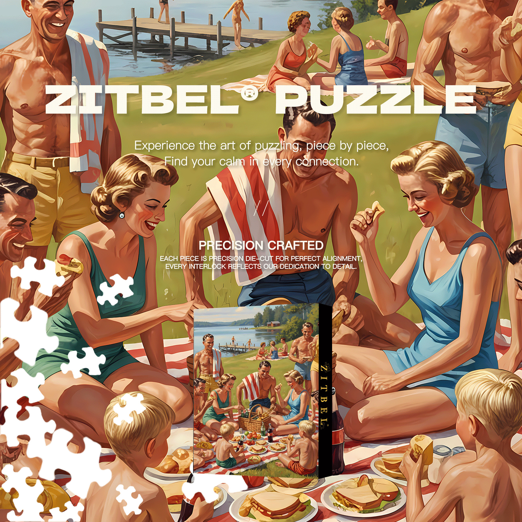 Lakeside Picnic 500pcs/1000pcs Jigsaw Puzzle, Scratch-Resistant, Interactive Family Game & Brain-Boosting DIY Decor, Perfect for Halloween, Christmas & New Year Gifts, Family Puzzle Game