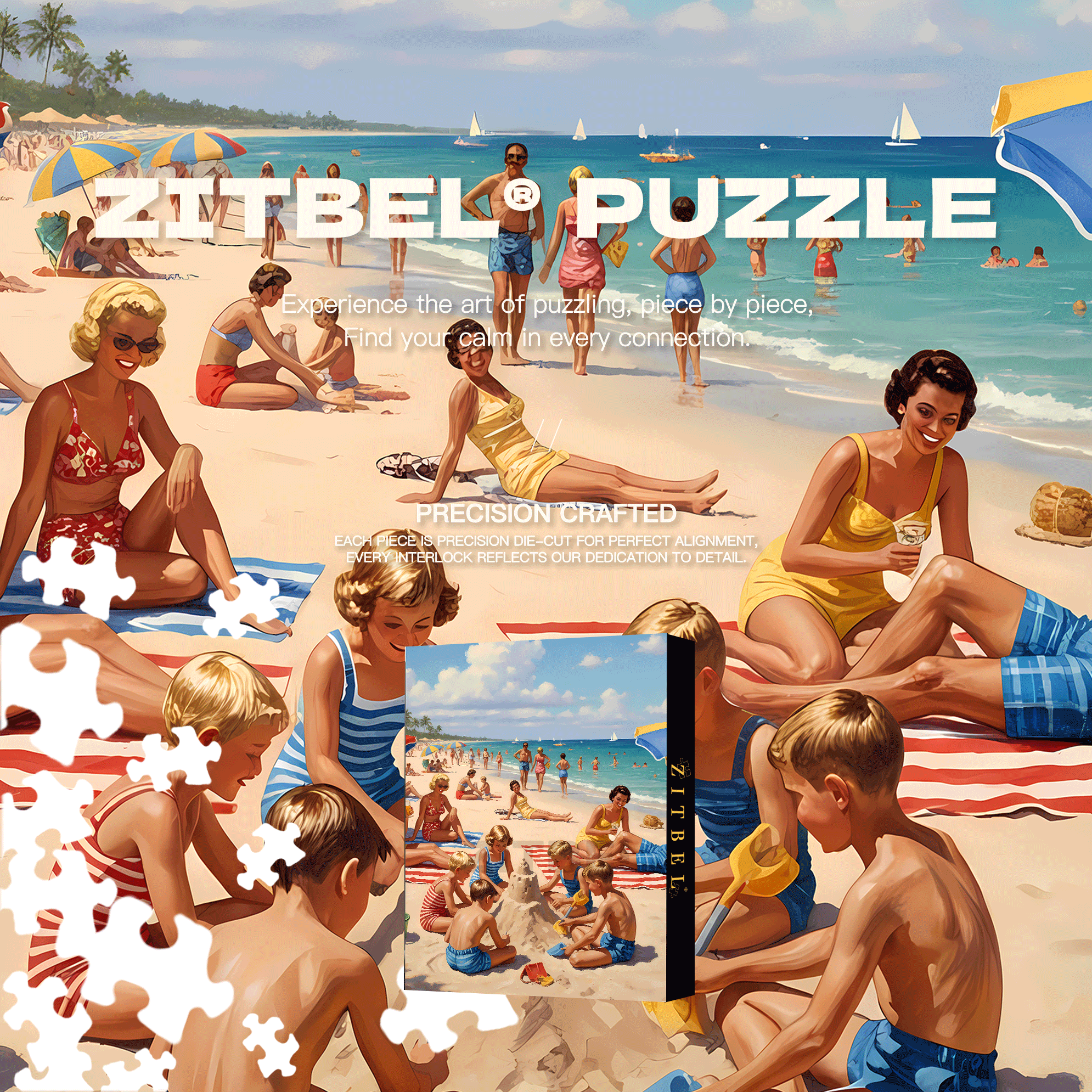 Mid-Century Summer 500pcs/1000pcs Jigsaw Puzzle, Scratch-Resistant, Interactive Family Game & Brain-Boosting DIY Decor, Perfect for Halloween, Christmas & New Year Gifts, Family Puzzle Game