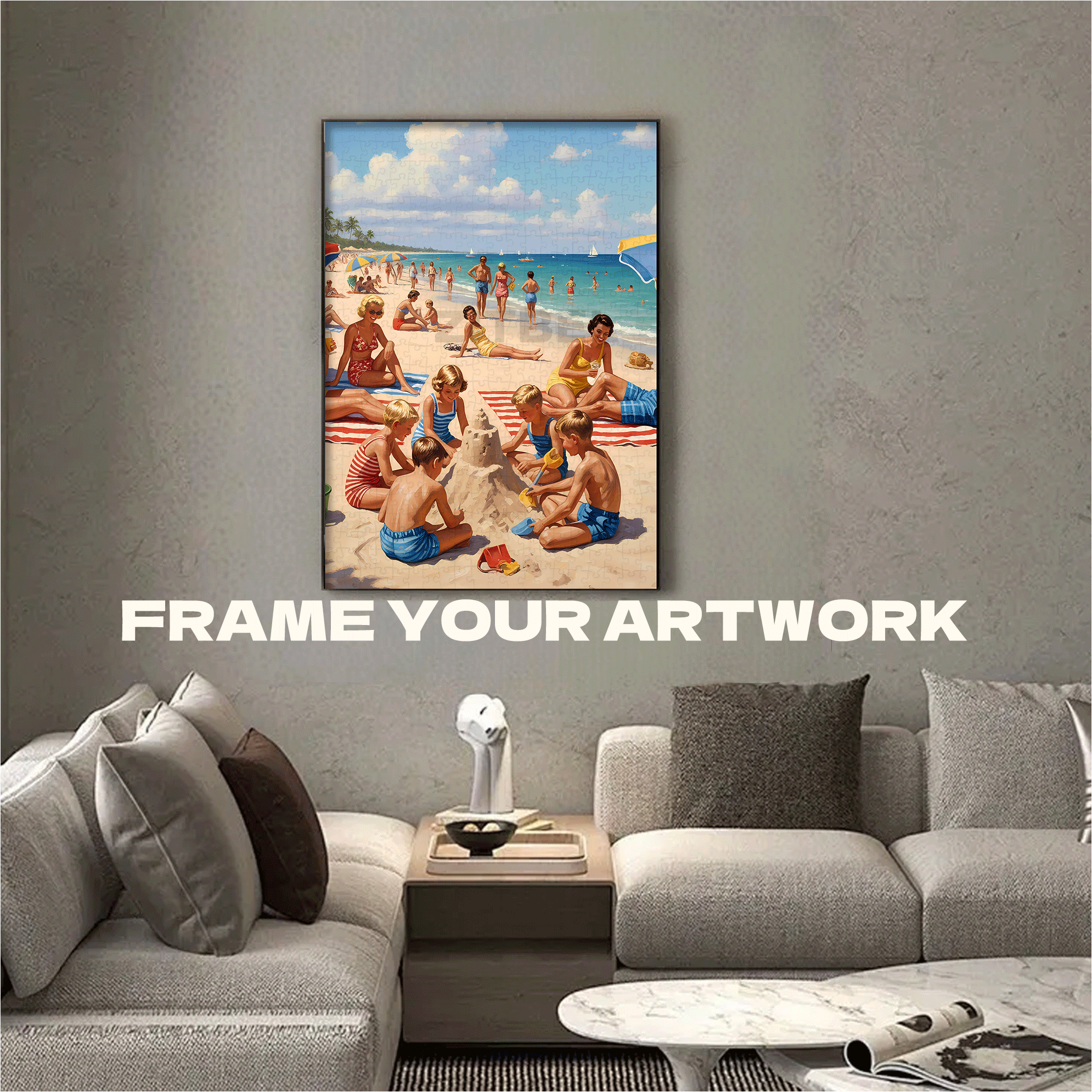 Mid-Century Summer 500pcs/1000pcs Jigsaw Puzzle, Scratch-Resistant, Interactive Family Game & Brain-Boosting DIY Decor, Perfect for Halloween, Christmas & New Year Gifts, Family Puzzle Game