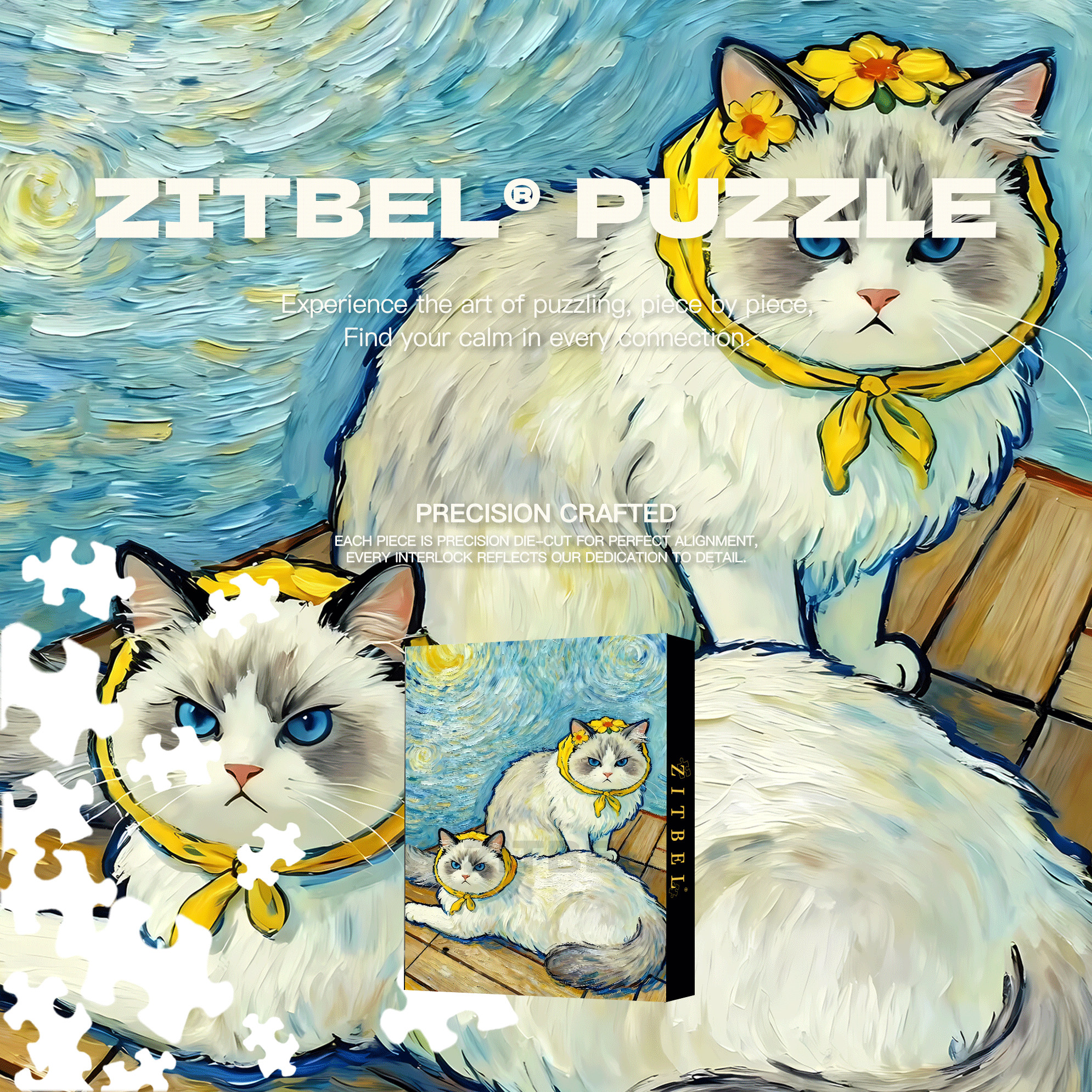 Angry Cats 500pcs/1000pcs Jigsaw Puzzle, Scratch-Resistant, Interactive Family Game & Brain-Boosting DIY Decor, Perfect for Halloween, Christmas & New Year Gifts, Family Puzzle Game