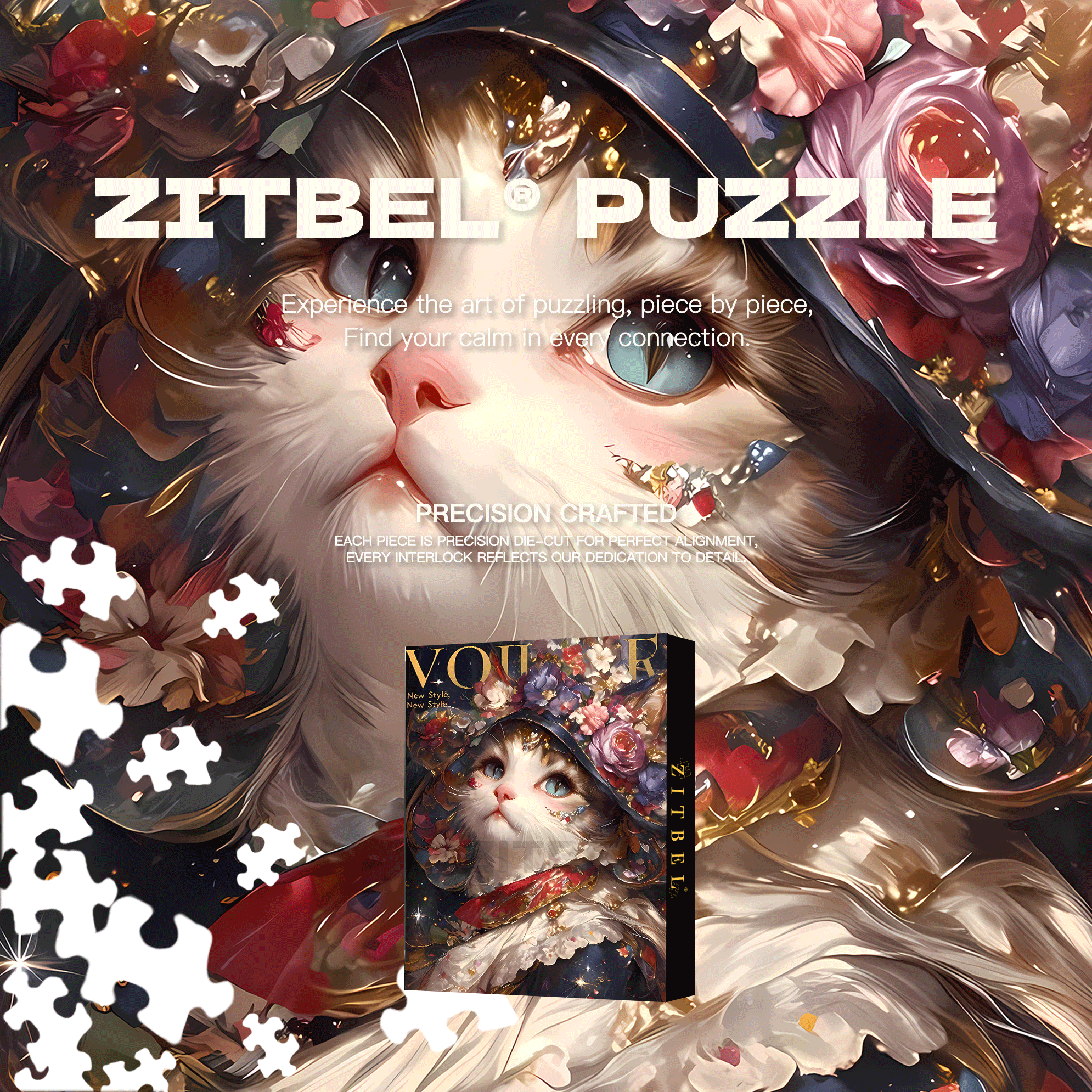 Cover Cat 500pcs/1000pcs Jigsaw Puzzle, Scratch-Resistant, Interactive Family Game & Brain-Boosting DIY Decor, Perfect for Halloween, Christmas & New Year Gifts, Family Puzzle Game
