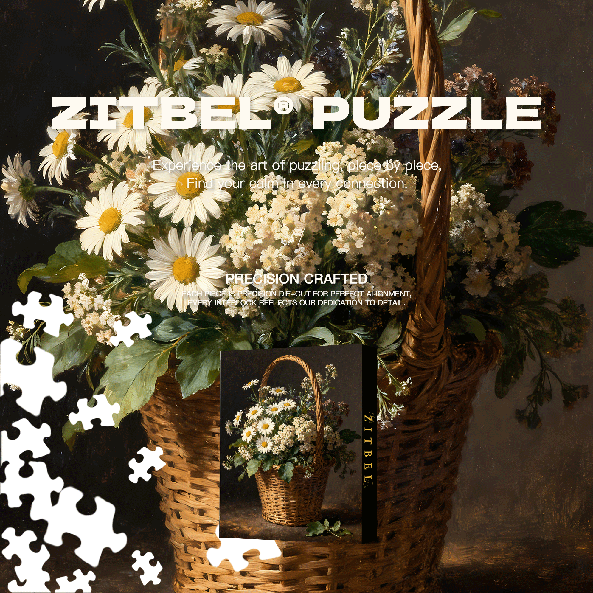 Daisy Basket 500pcs/1000pcs Jigsaw Puzzle, Scratch-Resistant, Interactive Family Game & Brain-Boosting DIY Decor, Perfect for Halloween, Christmas & New Year Gifts, Family Puzzle Game