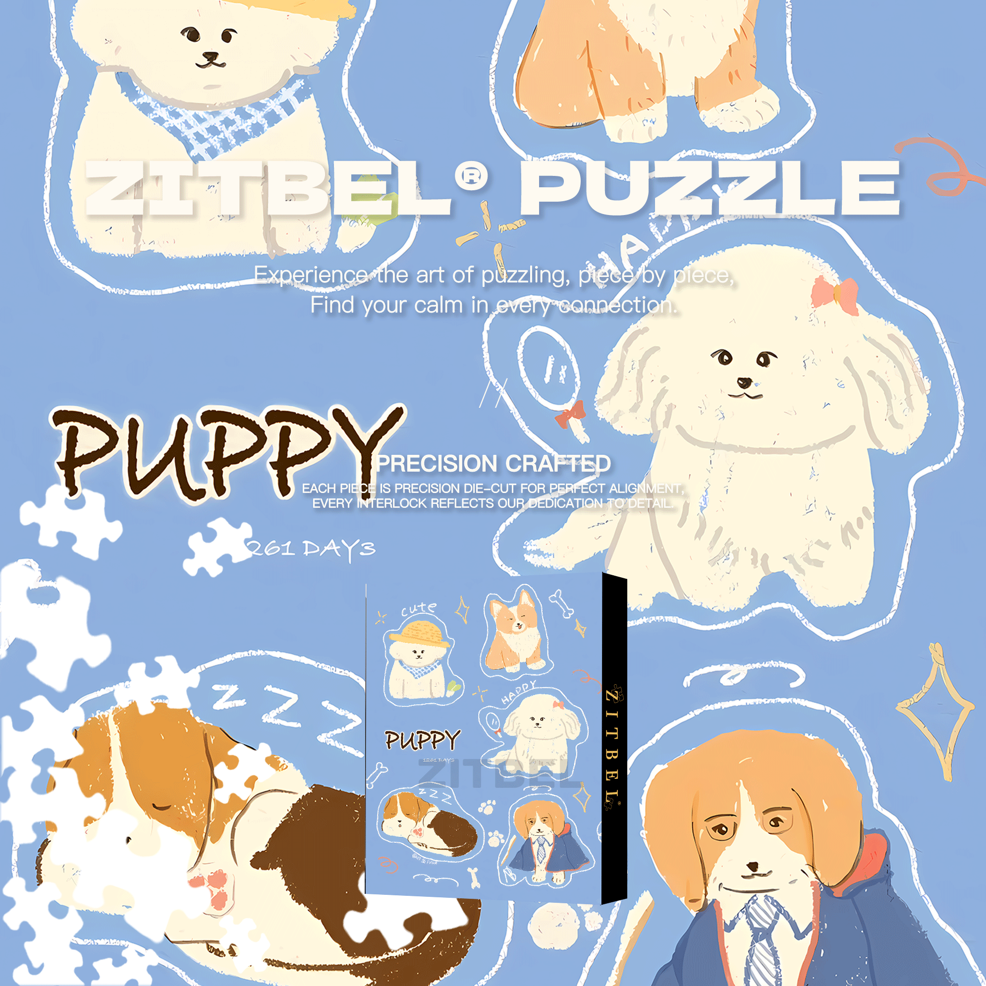 Happy Puppy 500pcs/1000pcs Jigsaw Puzzle, Scratch-Resistant, Interactive Family Game & Brain-Boosting DIY Decor, Perfect for Halloween, Christmas & New Year Gifts, Family Puzzle Game