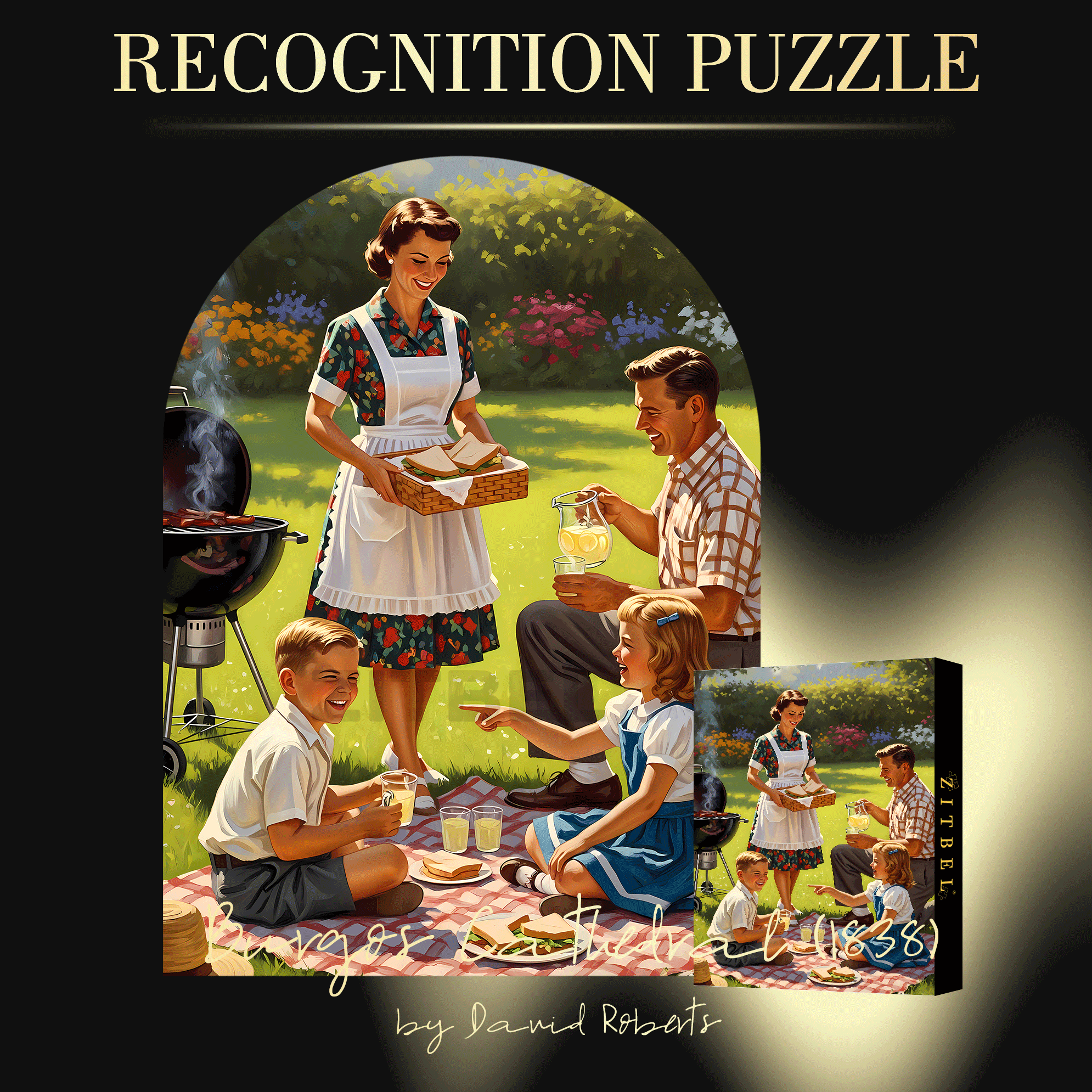 1950s Family BBQ Afternoon 500pcs/1000pcs Jigsaw Puzzle, Scratch-Resistant, Interactive Family Game & Brain-Boosting DIY Decor, Perfect for Halloween, Christmas & New Year Gifts, Family Puzzle Game