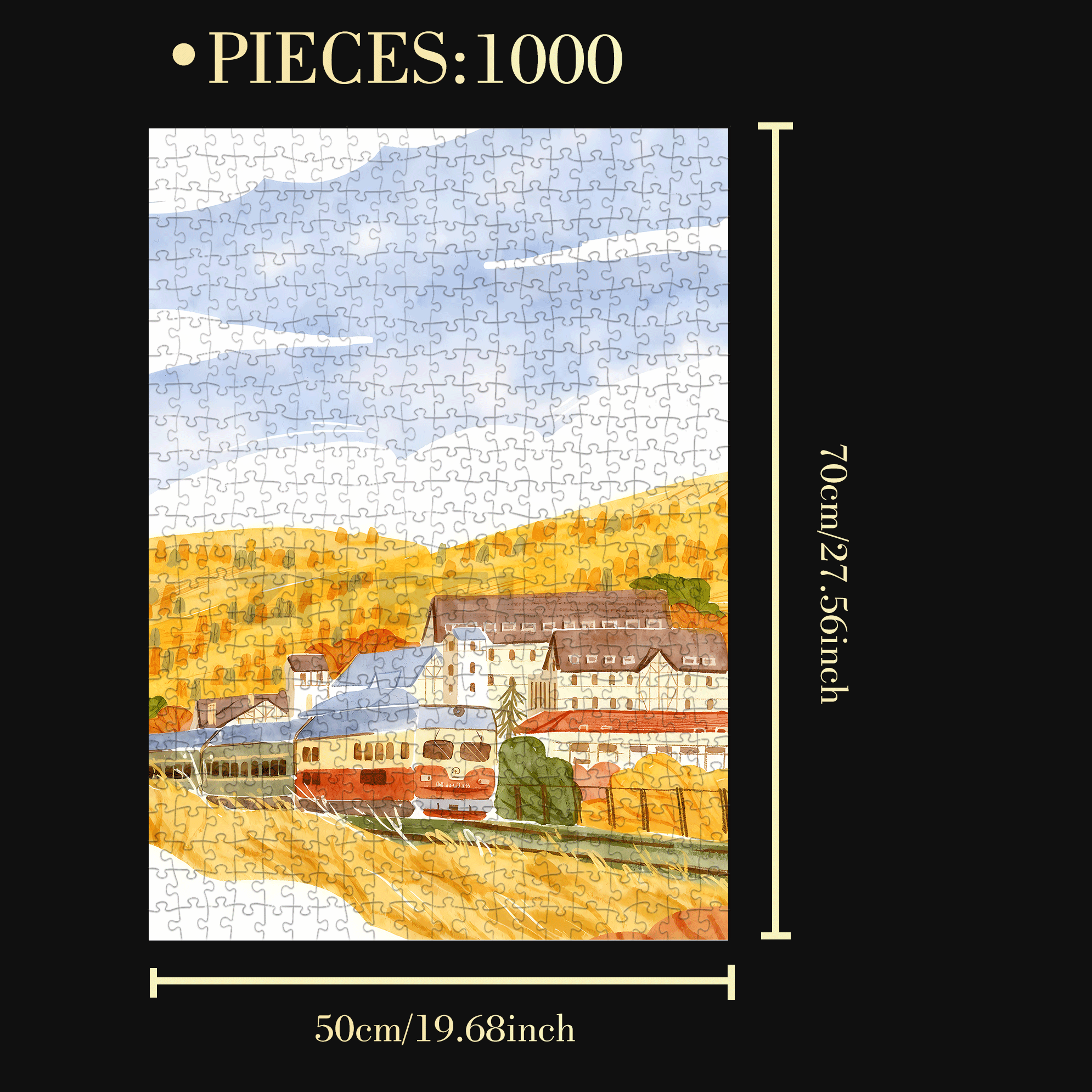 Autumn Train 500pcs/1000pcs Jigsaw Puzzle, Scratch-Resistant, Interactive Family Game & Brain-Boosting DIY Decor, Perfect for Halloween, Christmas & New Year Gifts, Family Puzzle Game