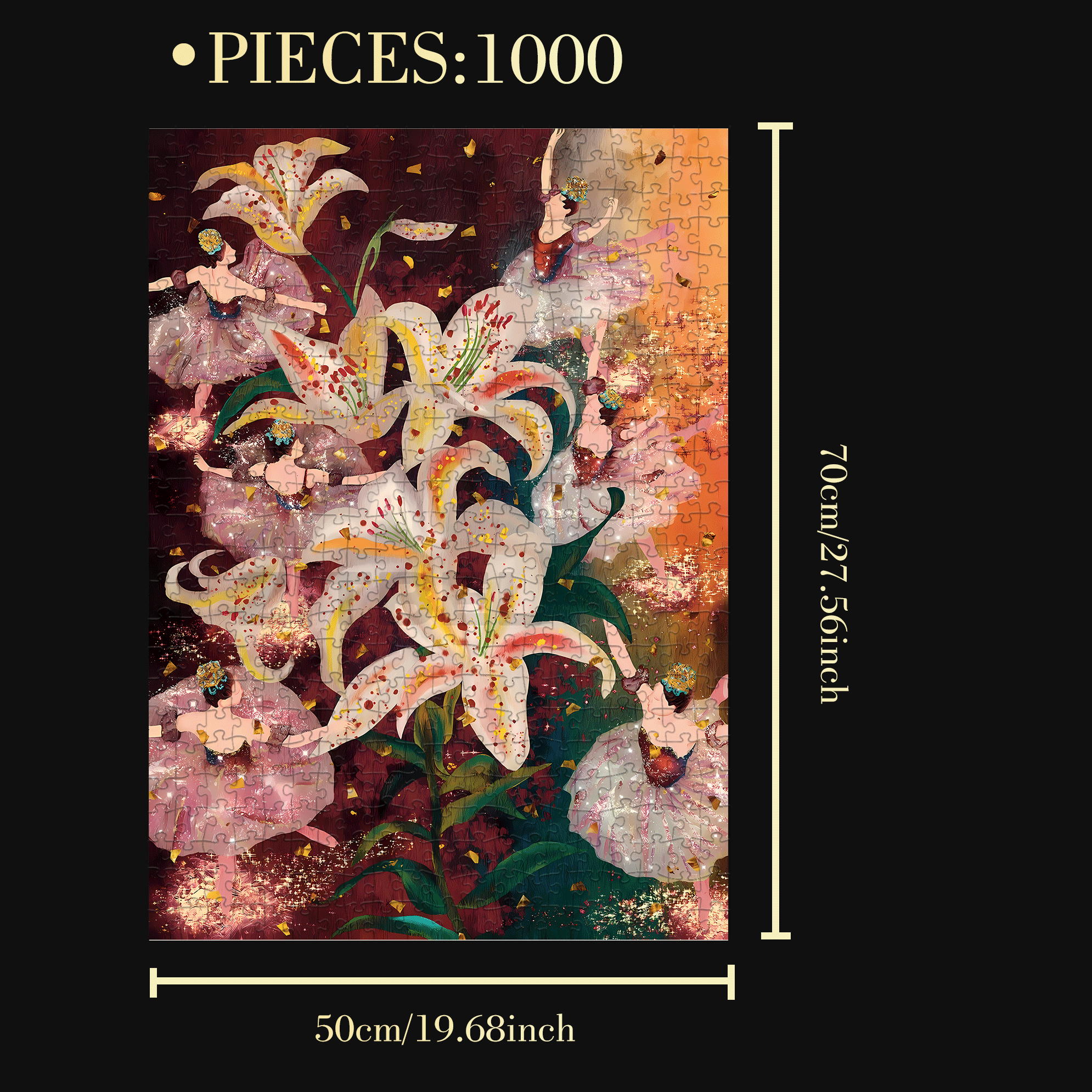 Dance Among The Flowers 500pcs/1000pcs Jigsaw Puzzle, Scratch-Resistant, Interactive Family Game & Brain-Boosting DIY Decor, Perfect for Halloween, Christmas & New Year Gifts, Family Puzzle Game
